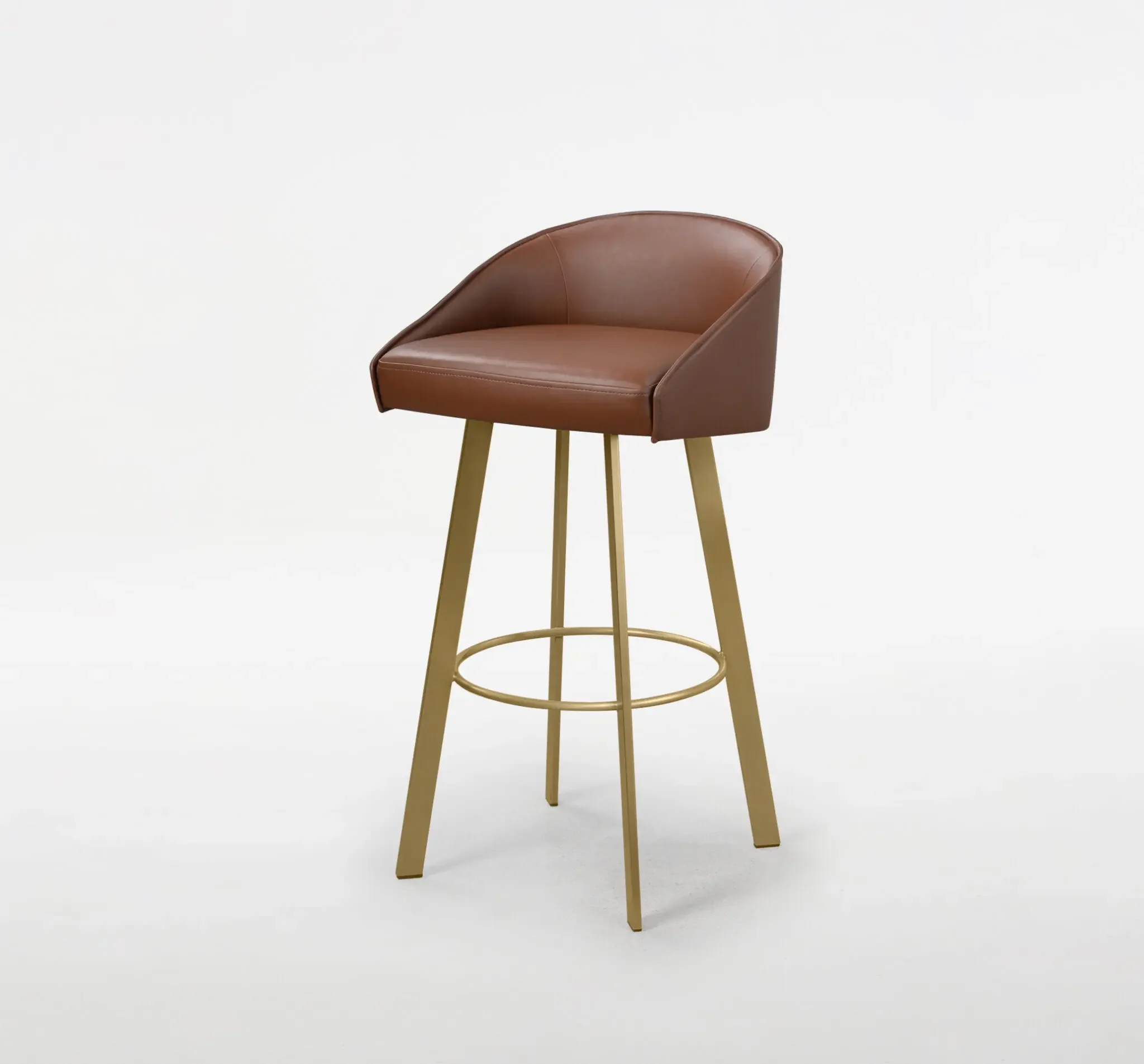 Trica Liv Counter Stool with brown leather upholstered seat and brass legs
