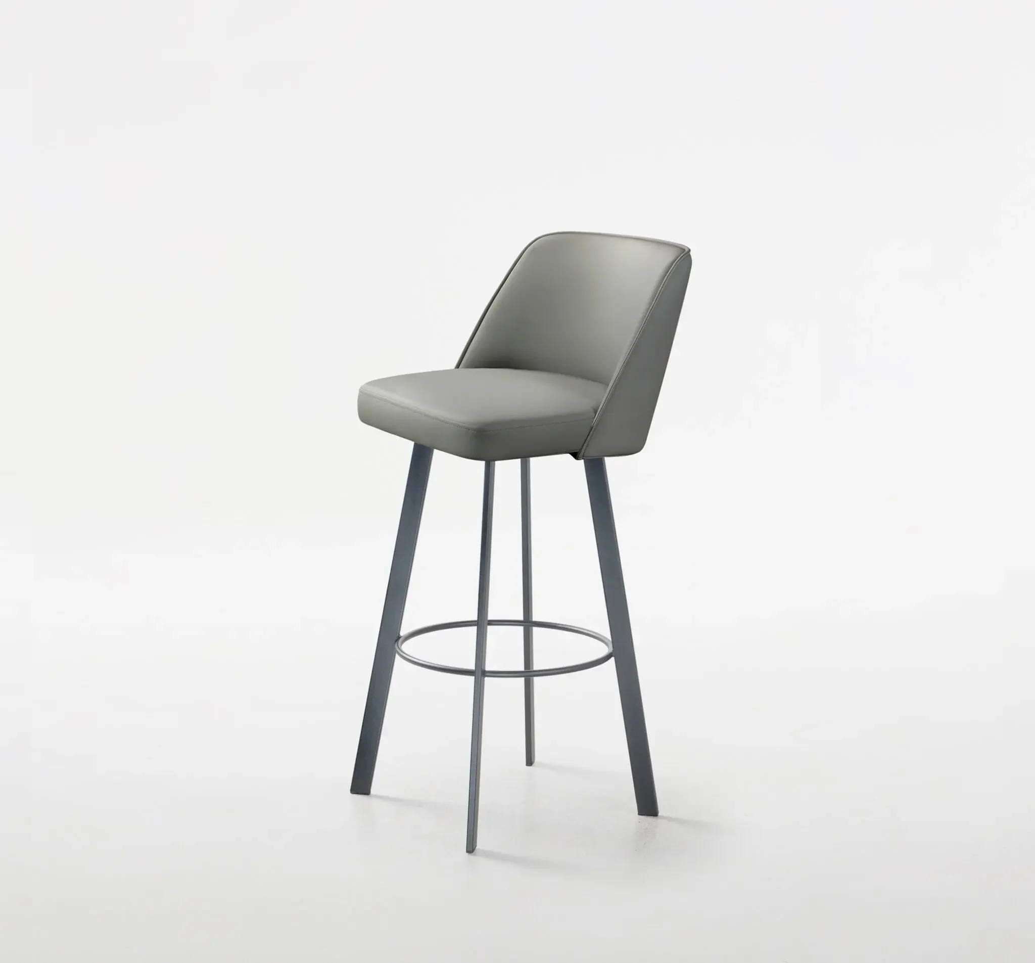 Eva Stool with smooth leather seat – side profile view