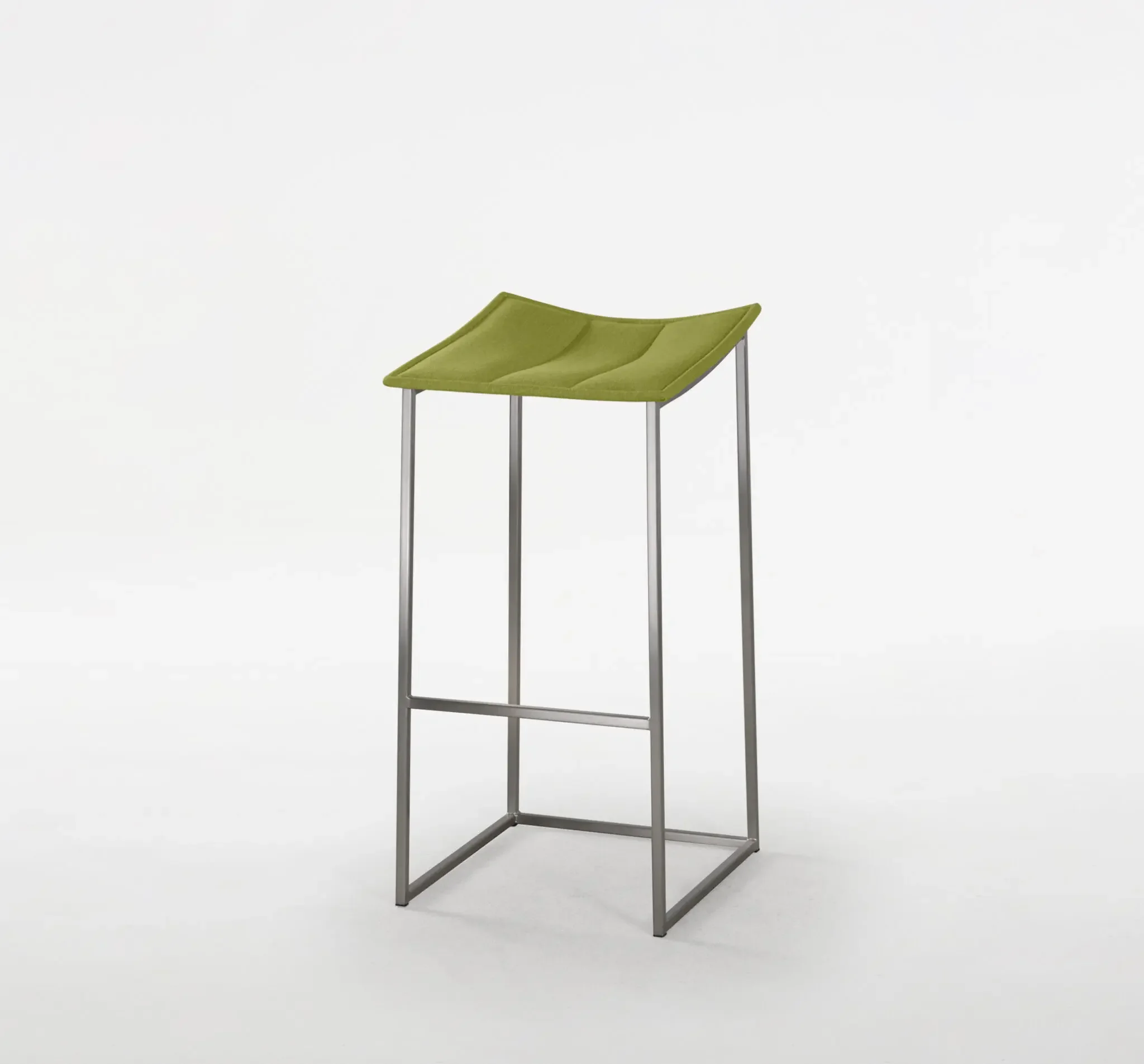 Trica Bocca Counter Stool with green upholstered seat and stainless steel frame