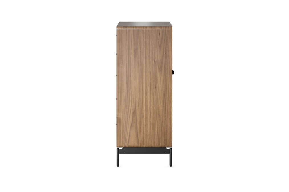 Side profile of LINQ 5-Drawer Chest showing vertical proportions and wood grain