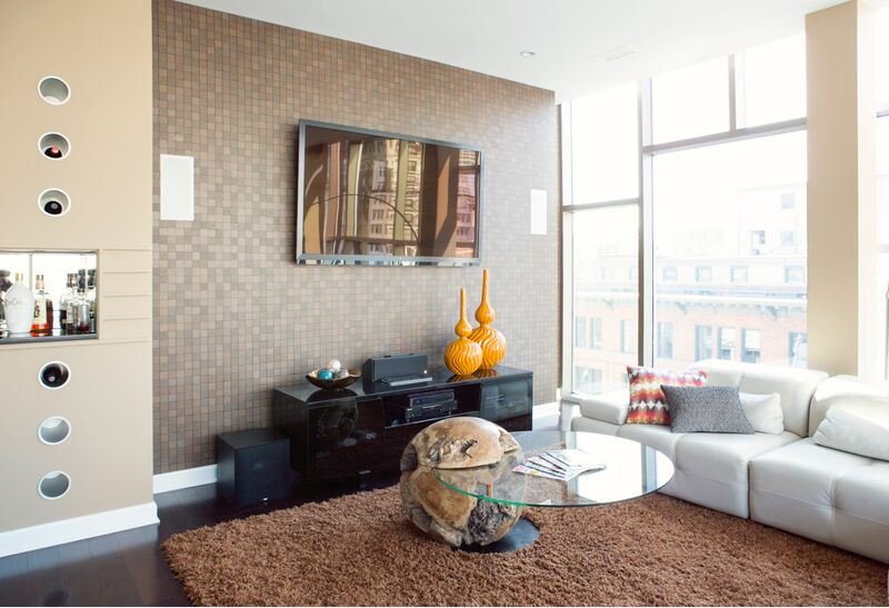 Downtown Indianapolis city scapes pair with contemporary furnishings to make this a show-stopping piece. 