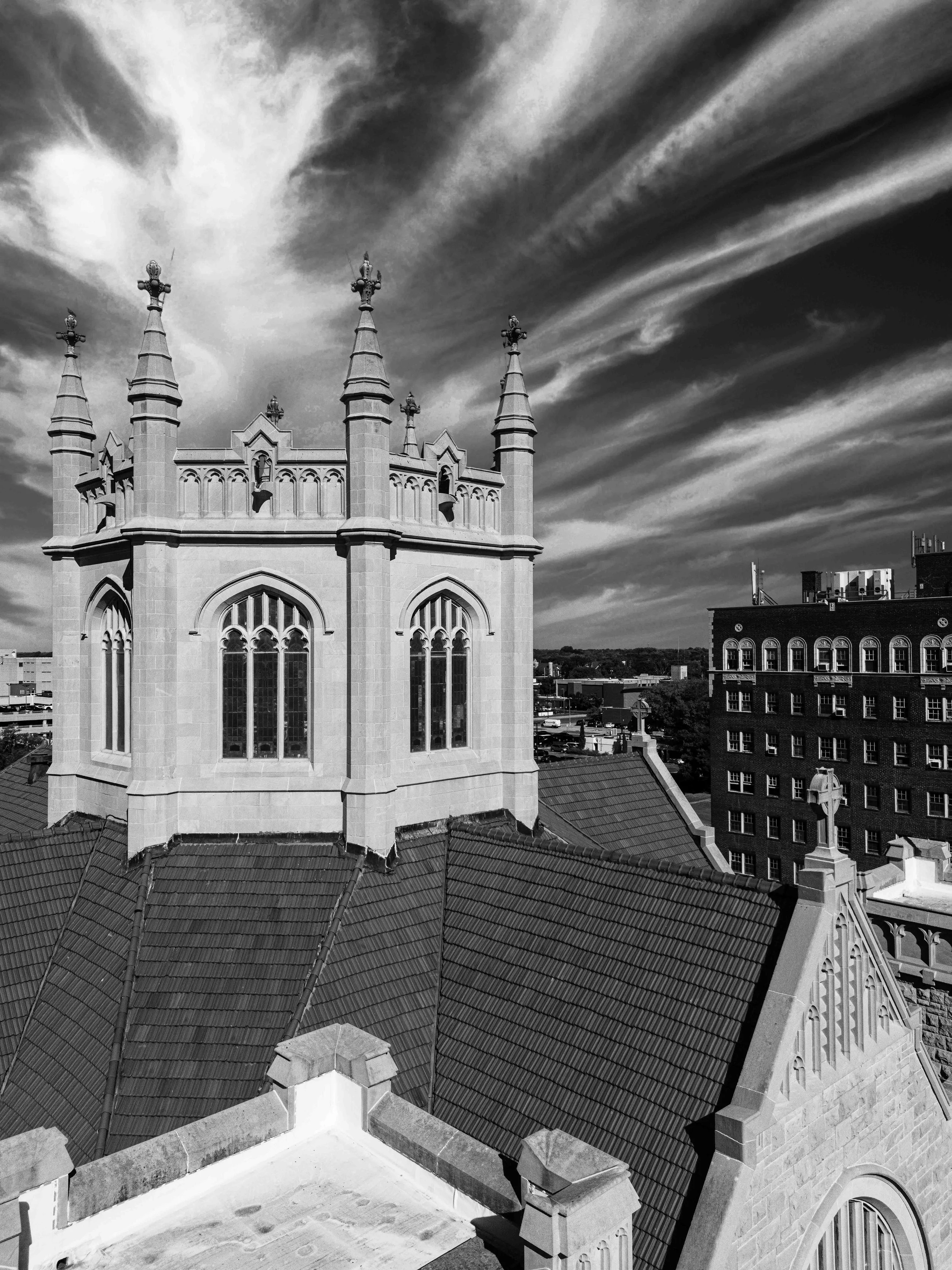Church Crown Black and White Clouds