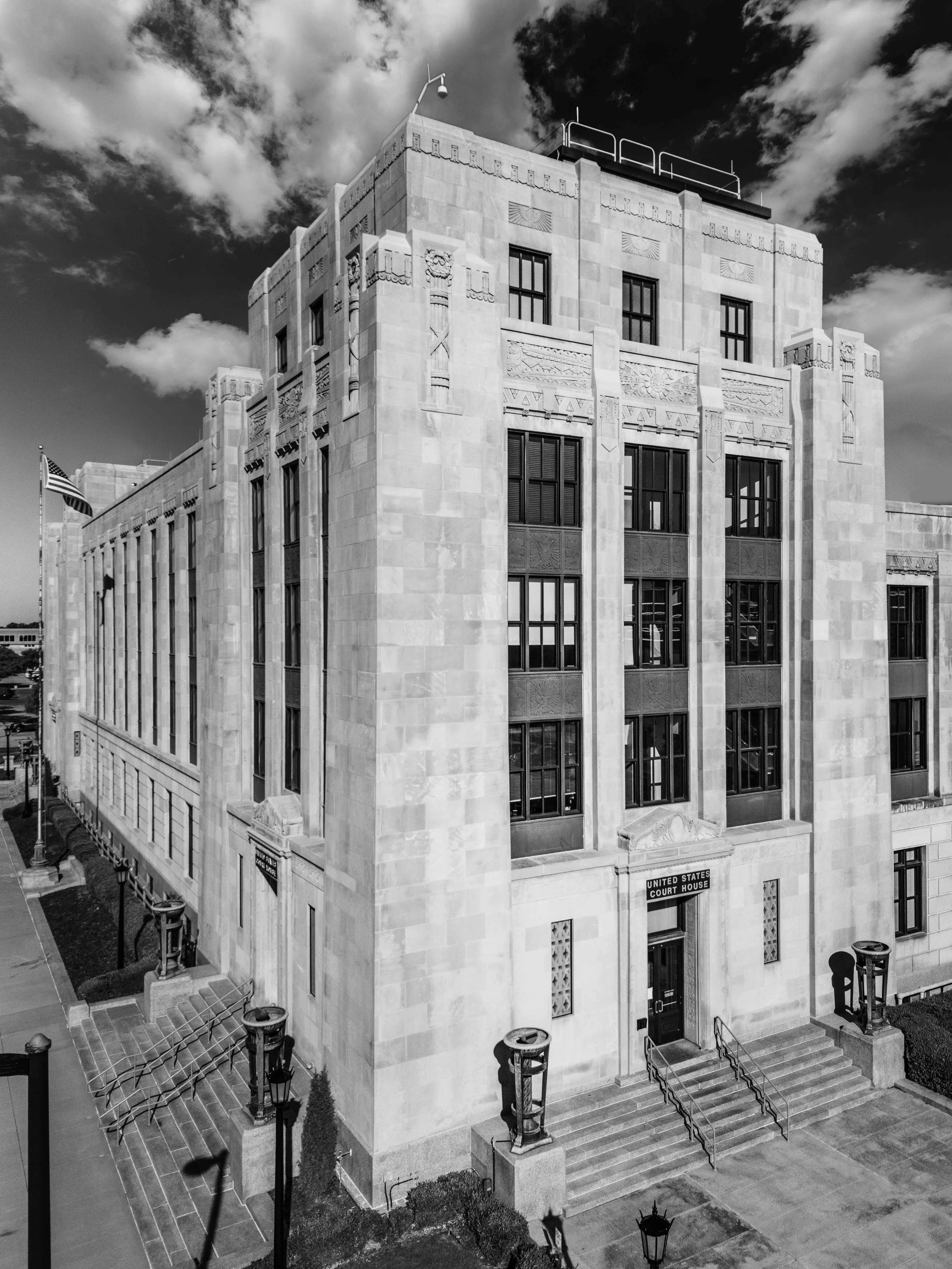 Wichita US Court House Black and White Clouds