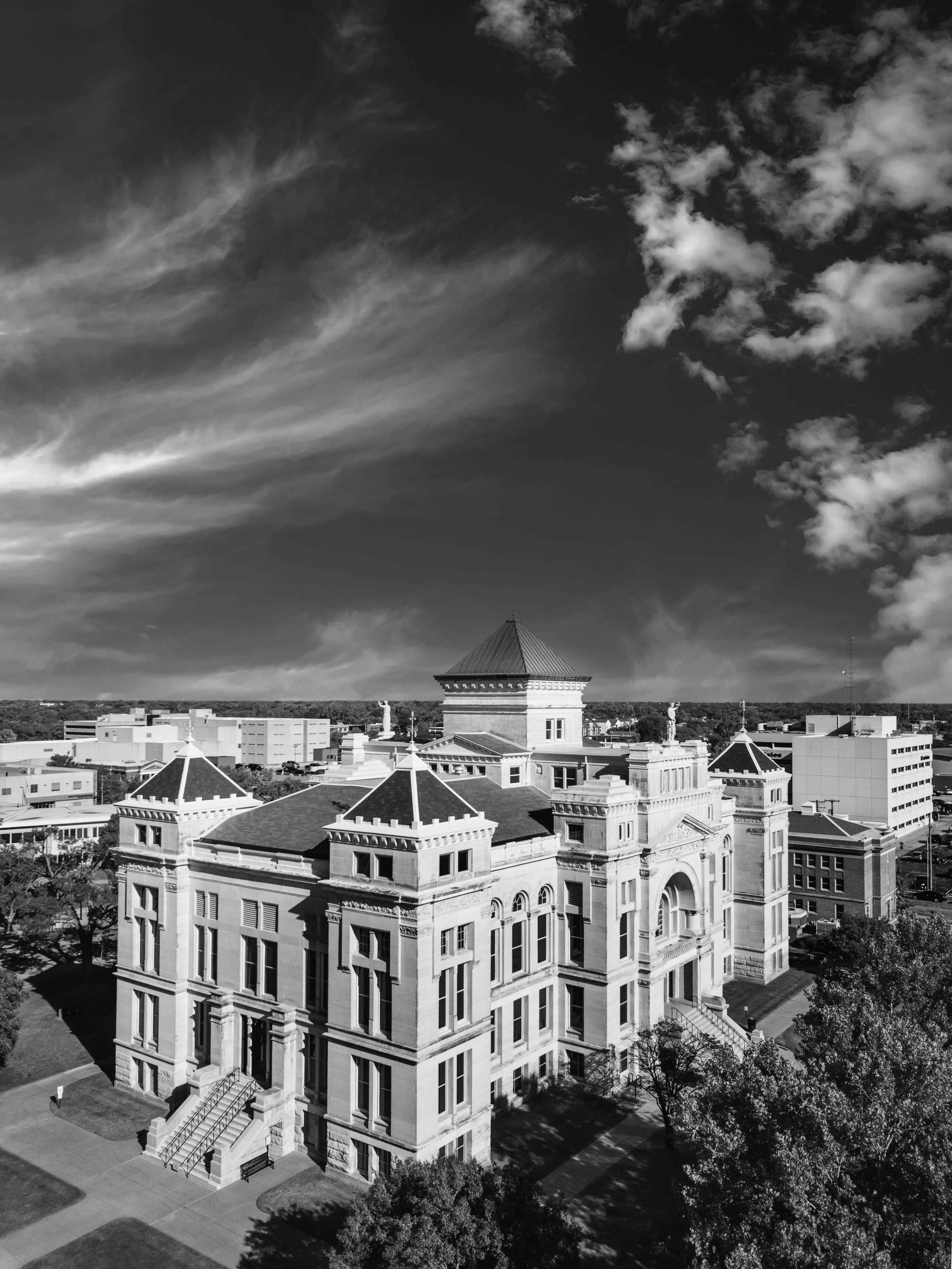 Sedgwick County Courthouse Black and White Clouds