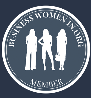 Circle logo with the text 'Business Women in.in.org' around the top and 'Member' at the bottom. Silhouettes of three women standing in the center.