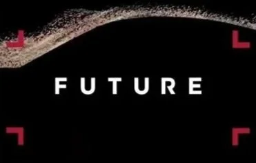 The word 'FUTURE' in white capital letters against a black background, with red corner markings.