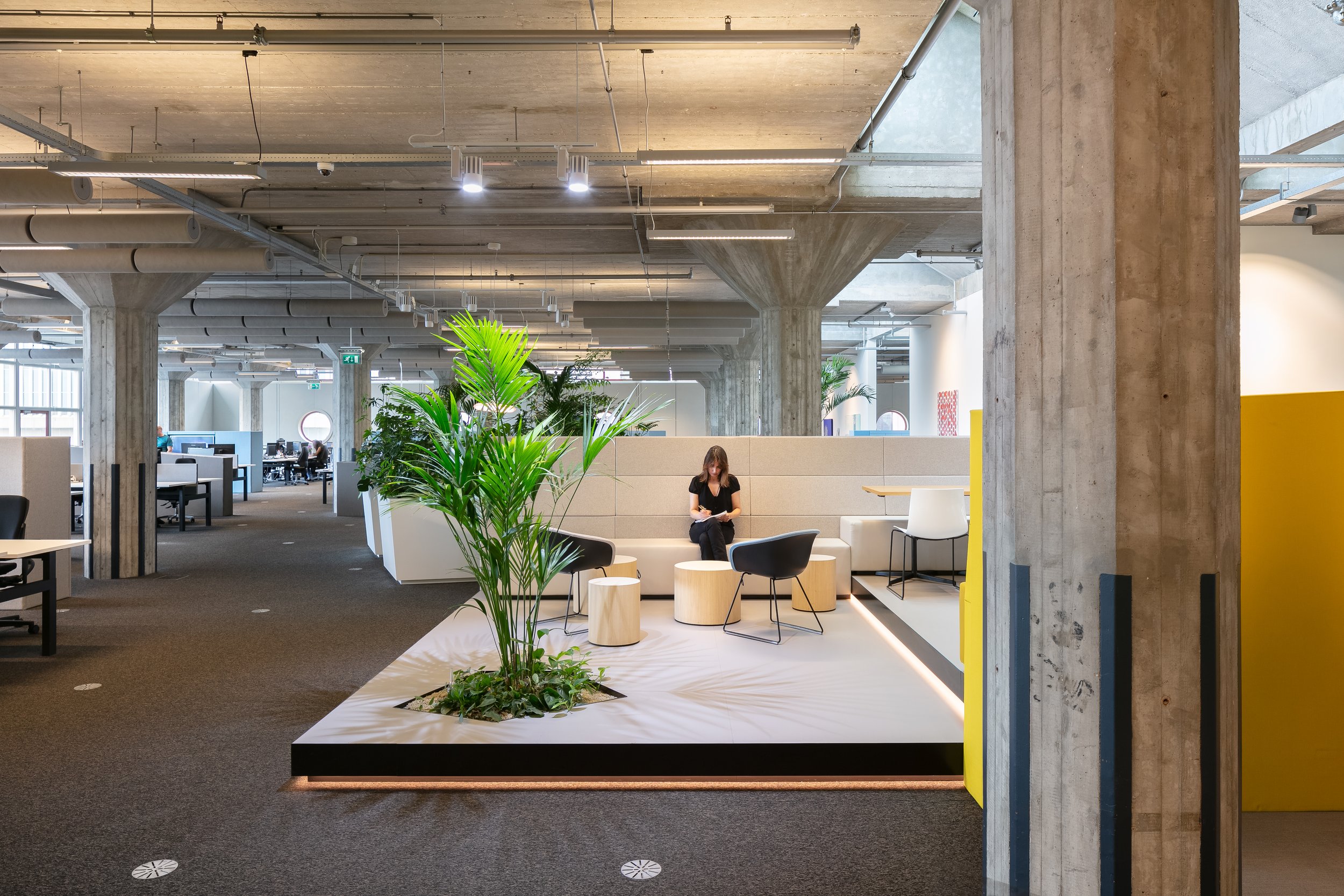 Concrete platform with plant feature at Yuki HQ office, Rotterdam, designed by Meeder Ontwerpers.