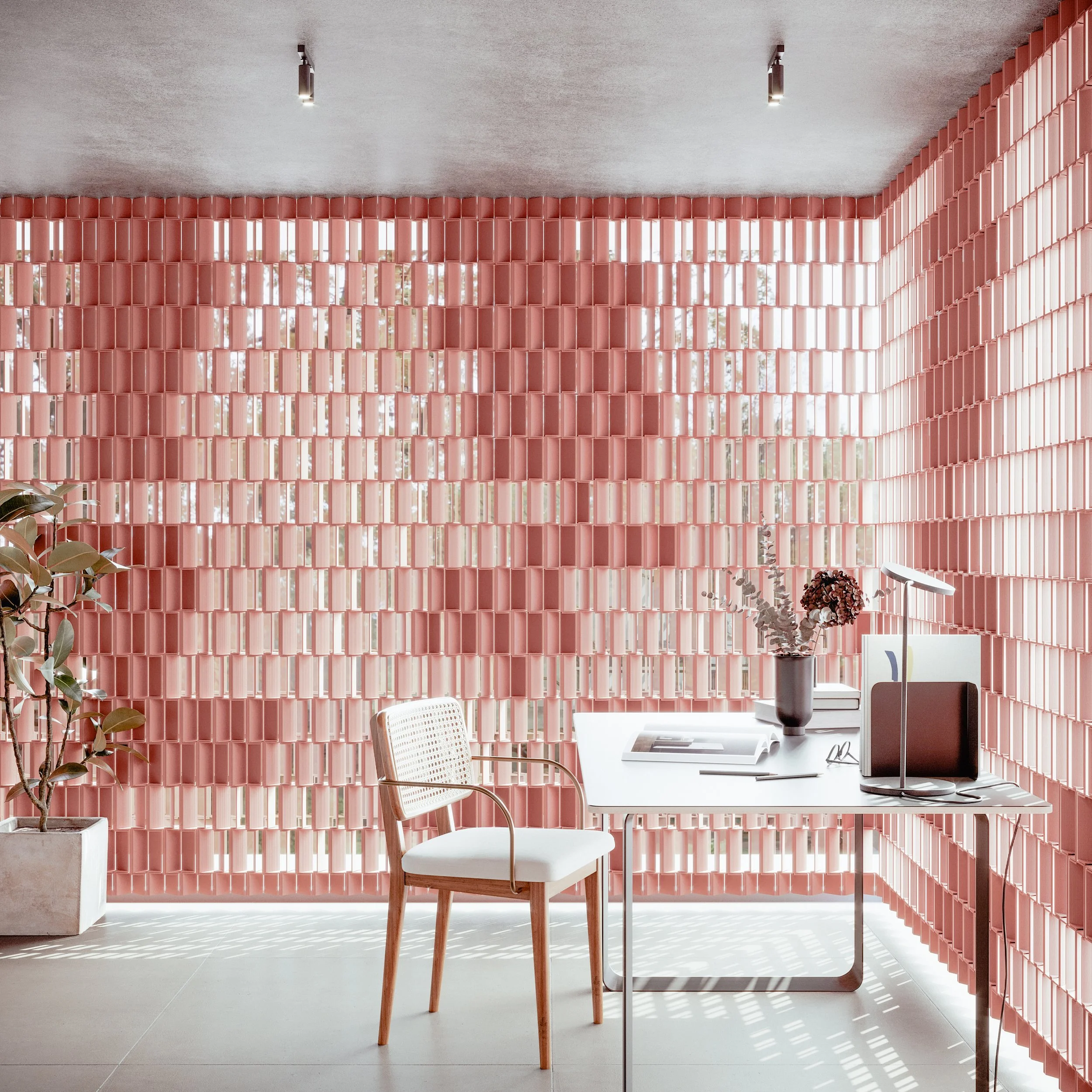 Nazka Screen, a terra-cotta 3D printed circular room divider designed by Meeder Ontwerpers X Studio Michiel Wijnen and produced by Aectual.