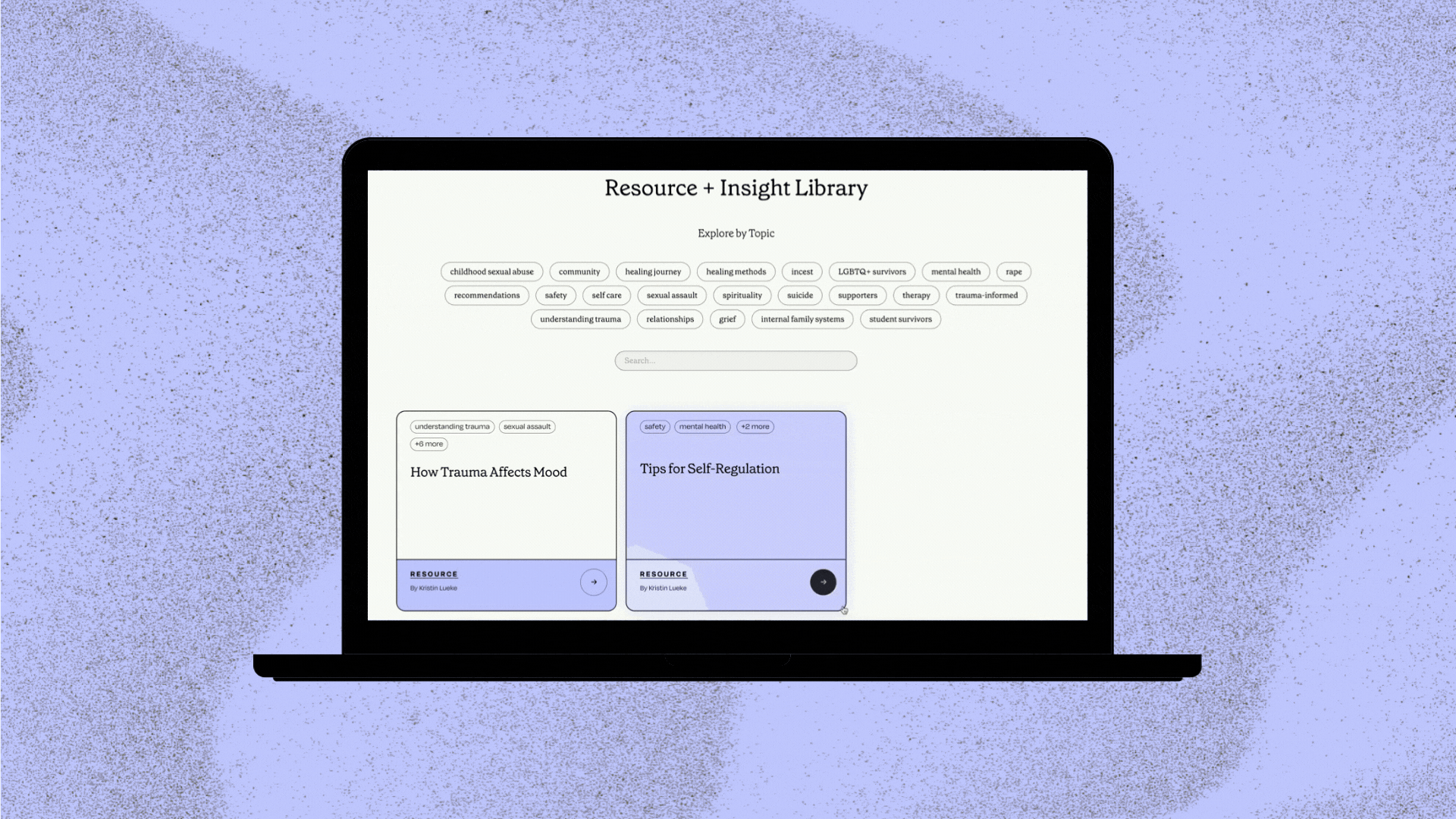 Gif of topic tag functionality on Braver Collective website