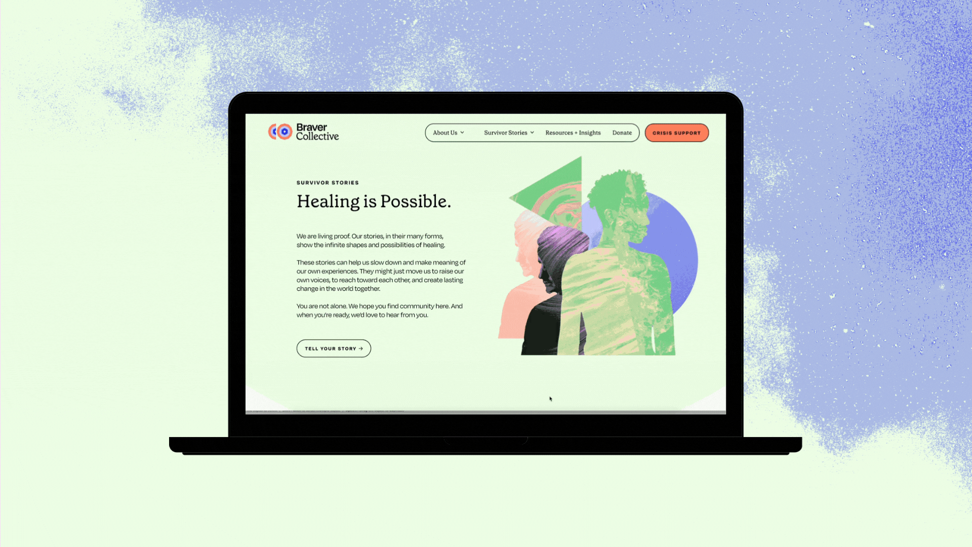 Gif of Braver Colletctive Survivor Stories page scroll