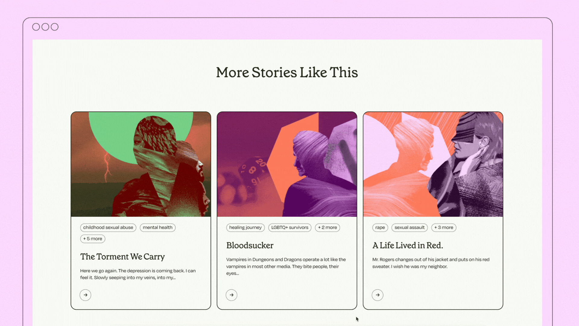 Gif of Braver Collective More Stories content module