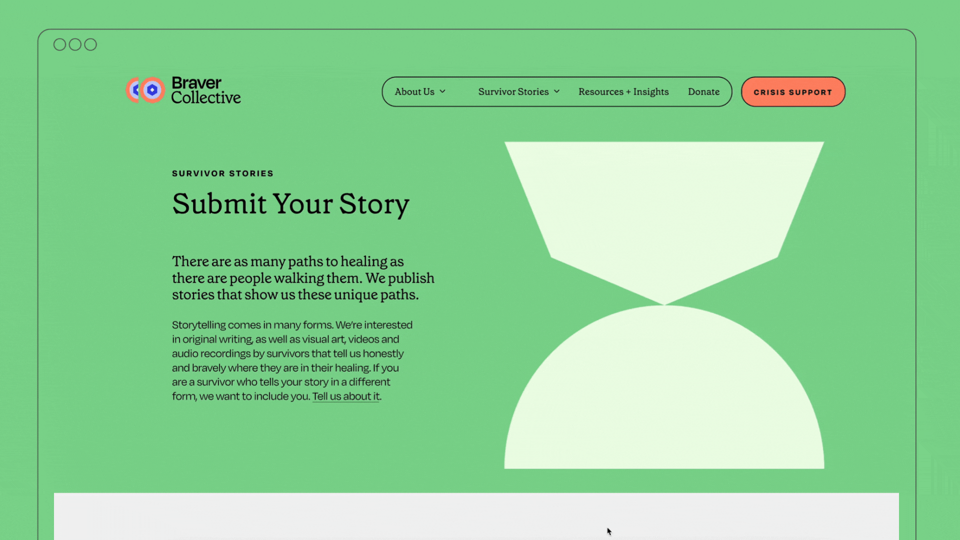 Gif of Braver Collective Submit Your Story page