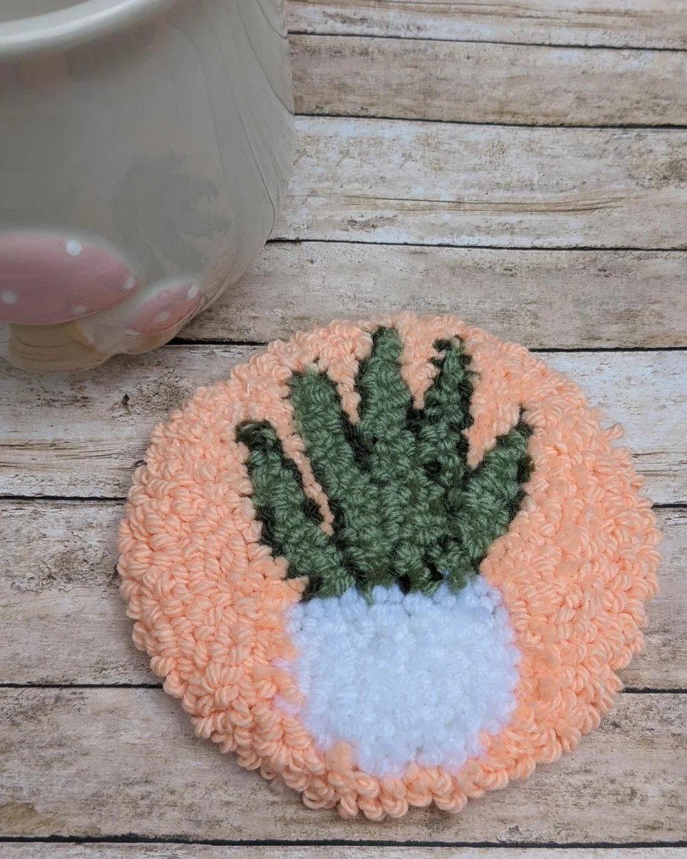 Punch Needle Succulent Coaster  Misty Cottage Artworks