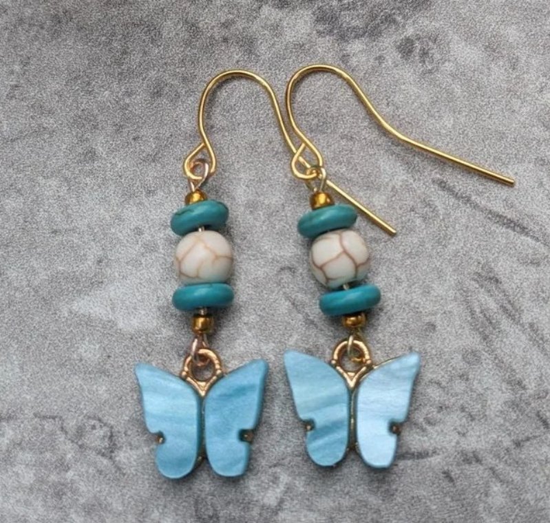 Blue Butterfly Drop Earrings