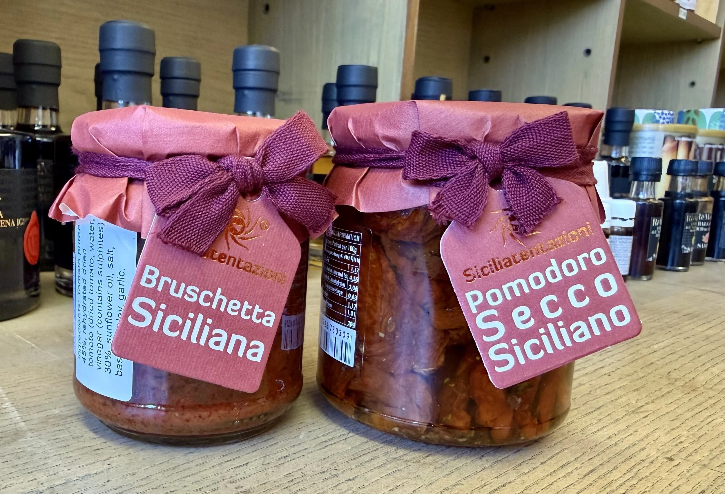 Jars of brushetta and sun-dried tomatoes  at Gastro Nicks