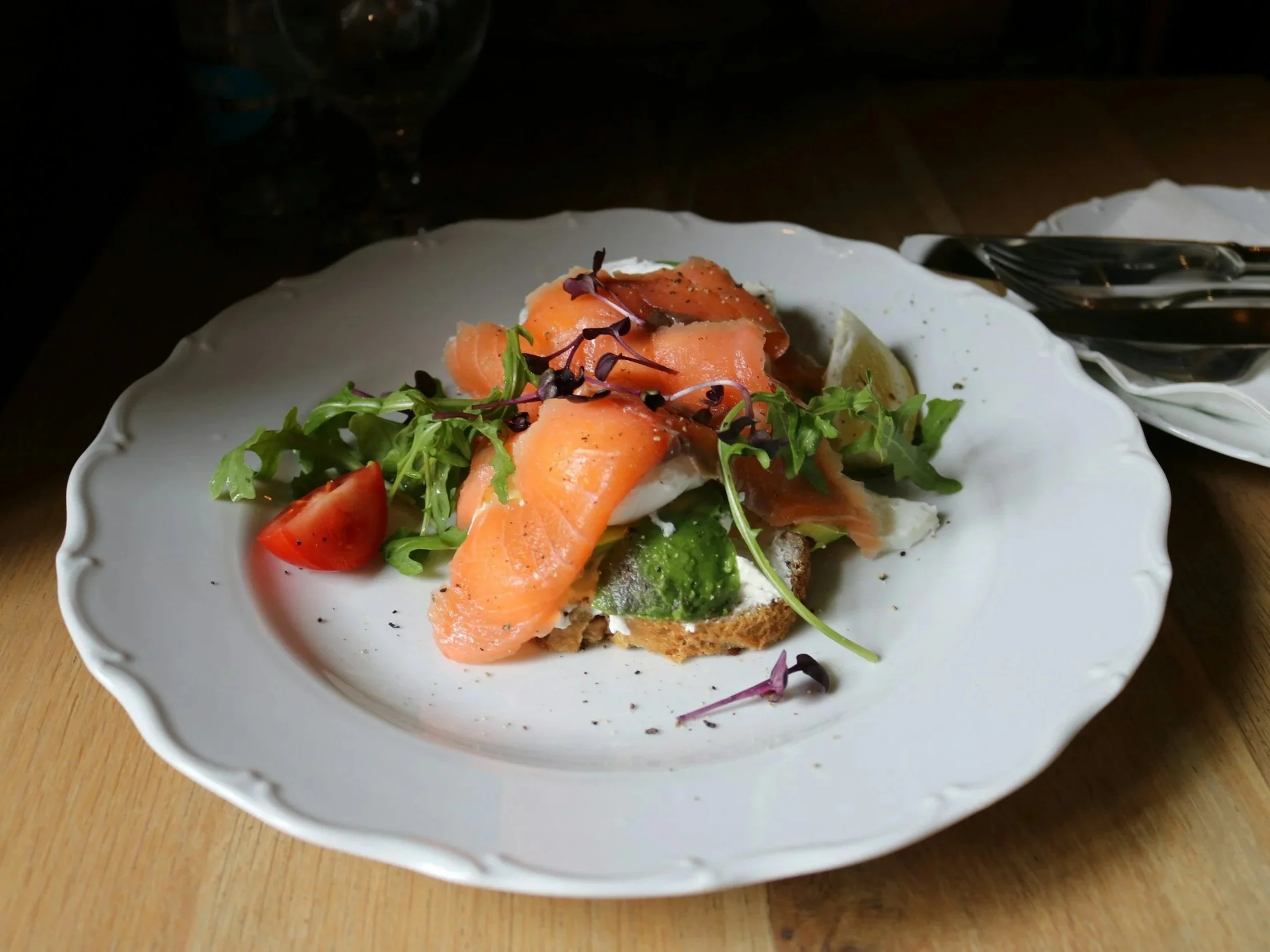 Smoked salmon open sandwich
