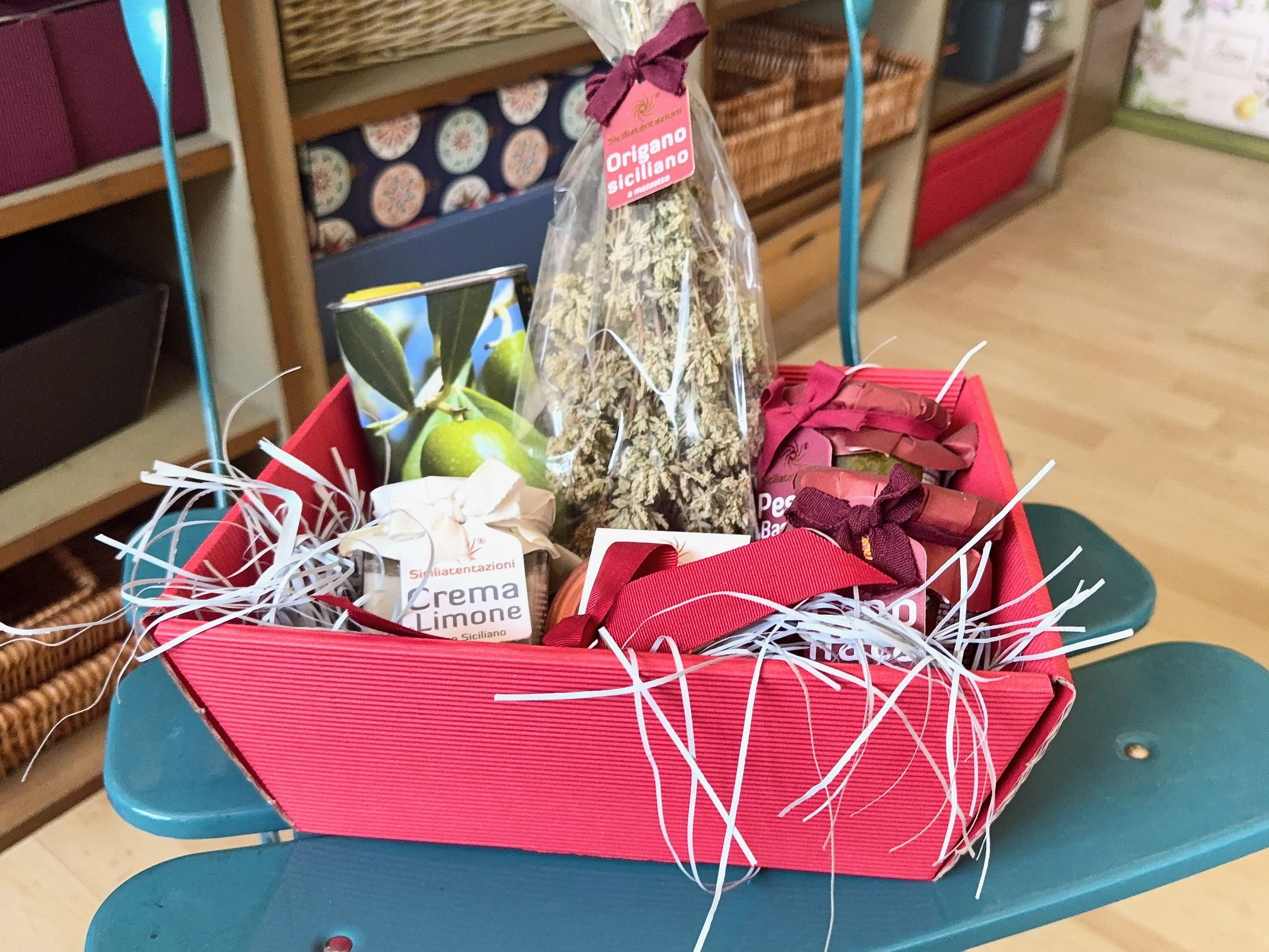A gift box filled with deli products