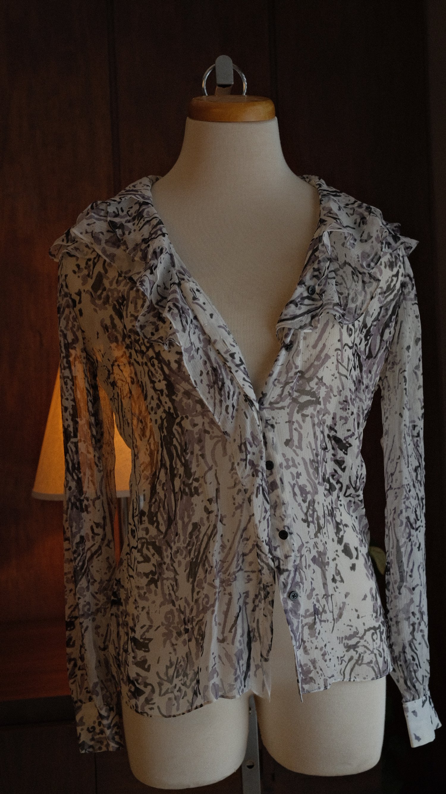 tahari silk ruffle blouse (size small)