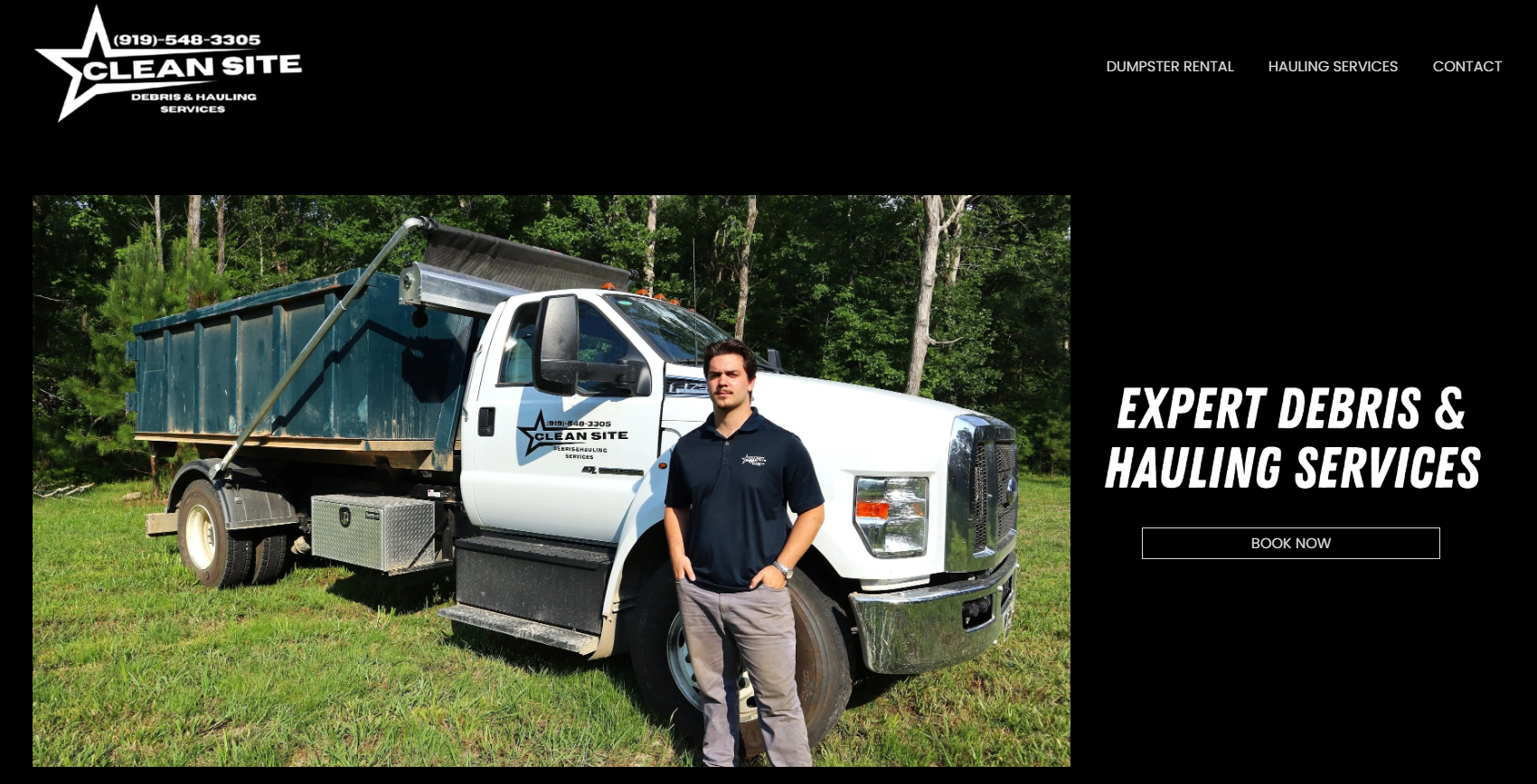 Website design for Clean Site Debris & Hauling, built with Squarespace.