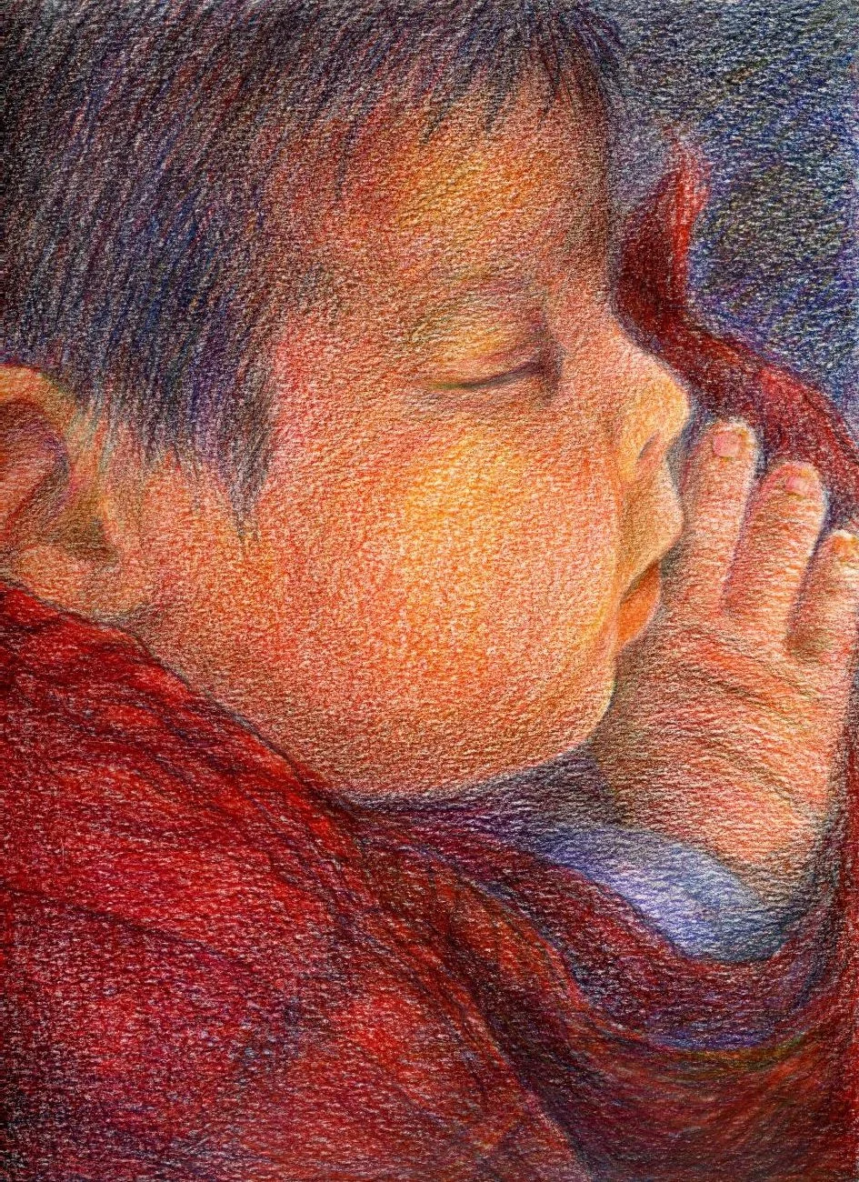 The Hypnotic Relaxation Portrait is a 9" x12" colored pencil drawing on paper inspired by Pamela Eveline’s hypnotic session to accomplish goals and enhance confidence. This artwork captures the serene essence and inspiration of deep hypnosis.