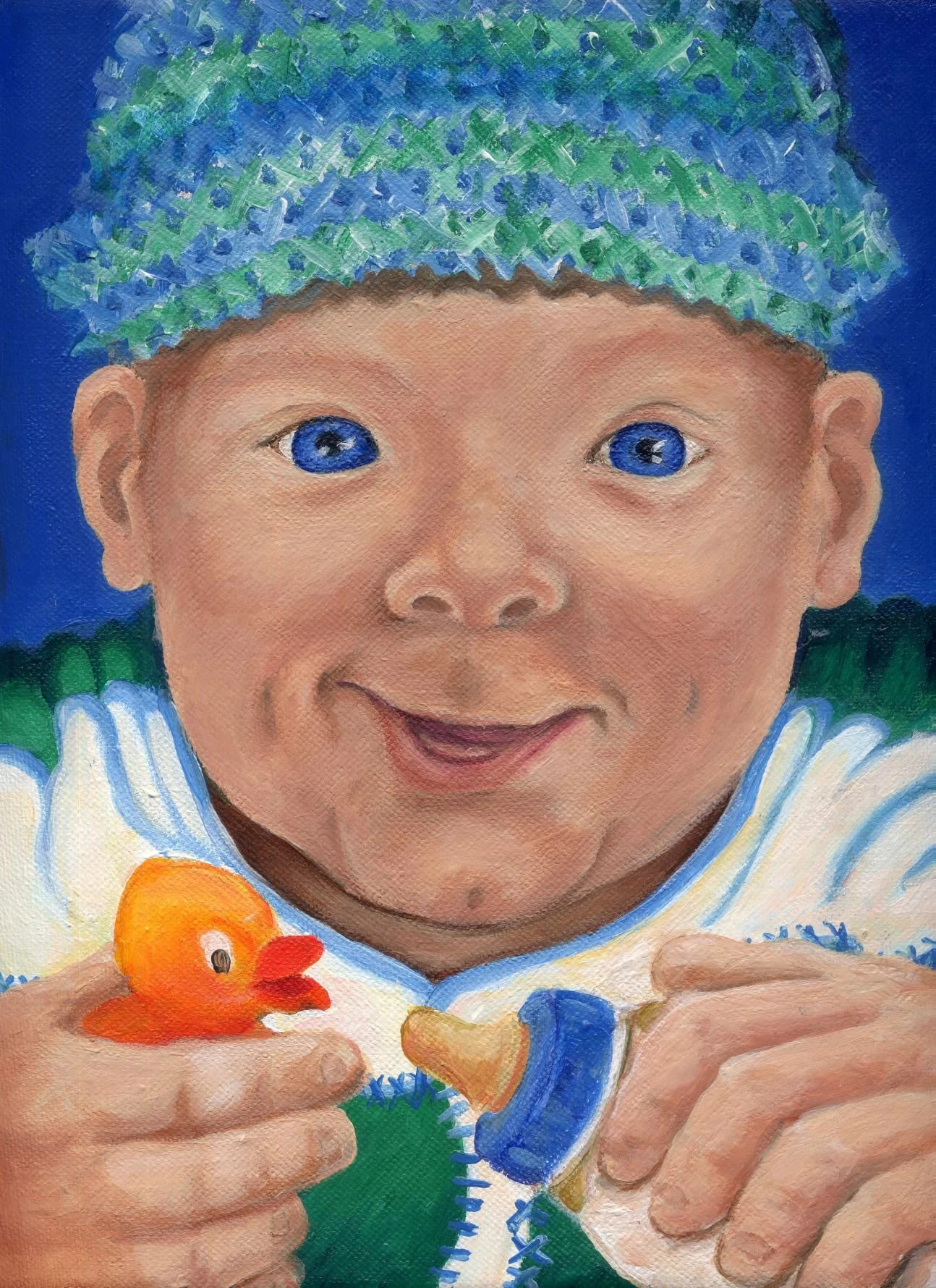 The Hypnotic Relaxation Portrait is a 9" x12" acrylic painting on canvas inspired by Pamela Eveline’s hypnotic session to accomplish goals and enhance confidence. This artwork captures the nurturing feeling of deep hypnosis.