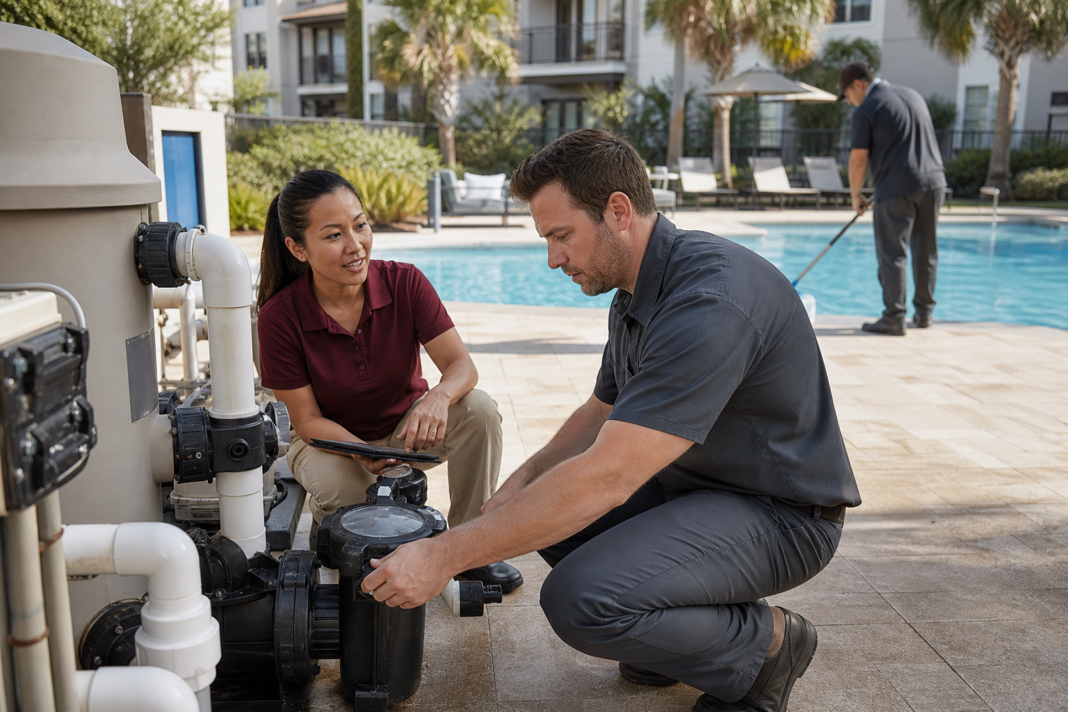 Pool service business broker Florida planning licensed equipment repair transition and closing