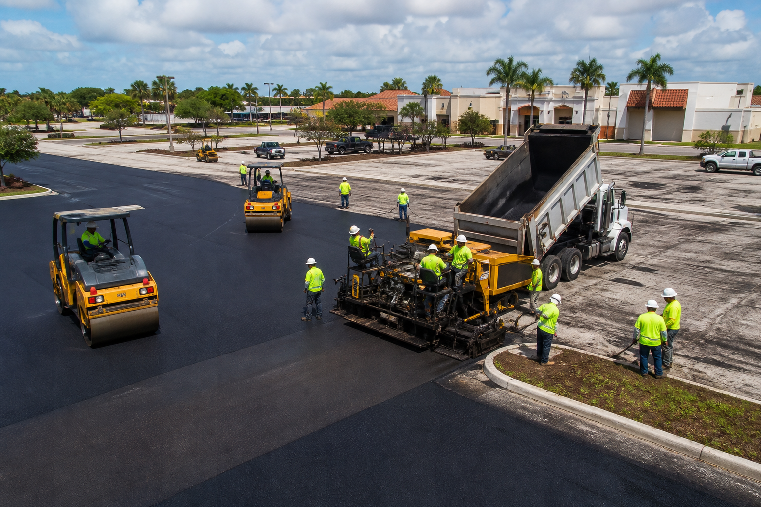 Florida paving business fleet and crew completing asphalt work before a company sale