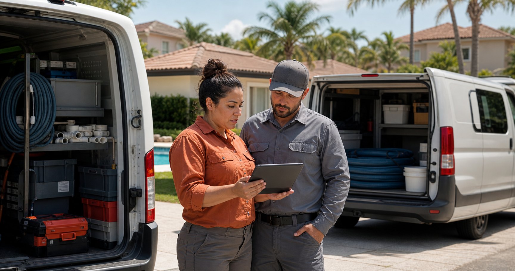 Florida pool service business broker reviewing dense recurring routes and transferable operations