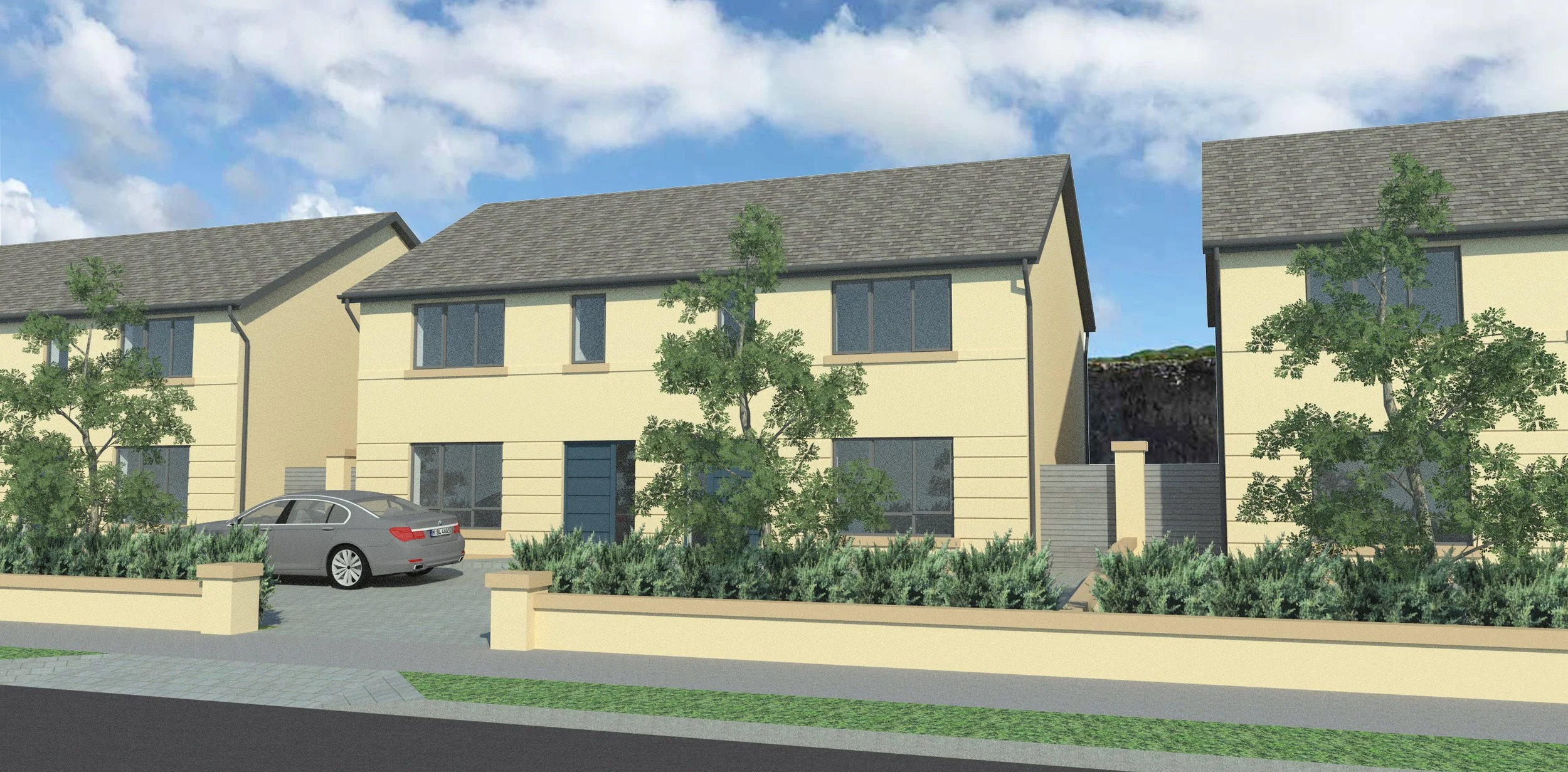 Front view of newly built semi-detached homes at Carraig Dún, Killeens, Cork