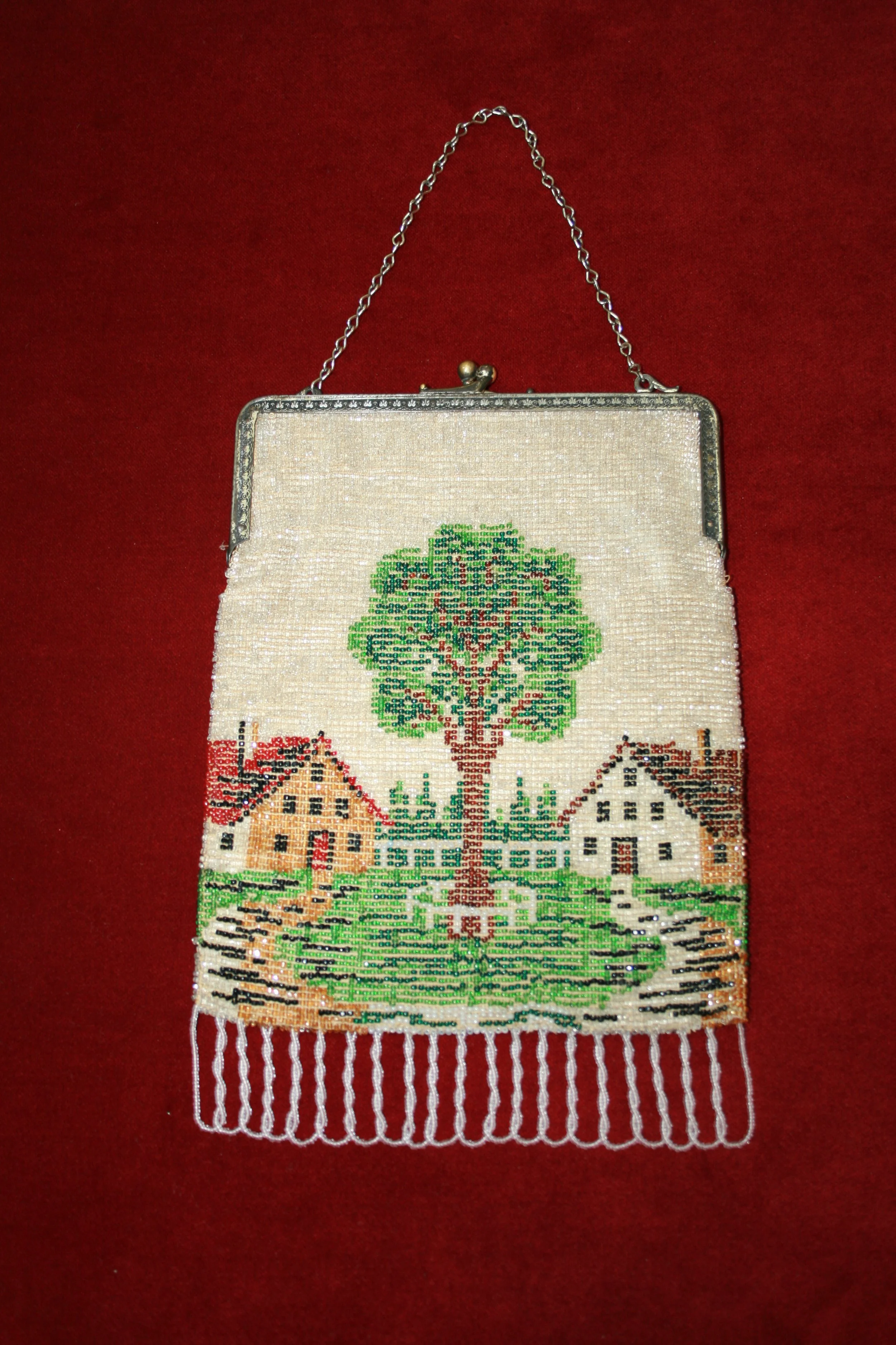 Tree and Cottage Beaded Purse