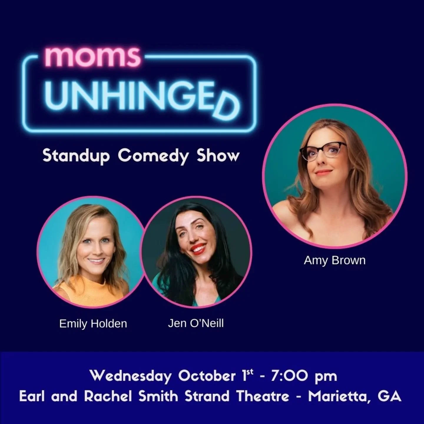 Tomorrow night, I get to do the nationally touring @momsunhingedcomedy show right in Marietta at the beautiful @strandmarietta. And with two of my favs, @itsjenoneill &amp; @amybrowncomedy ! Grab tix today at https://momsunhinged.com/comedy-shows/