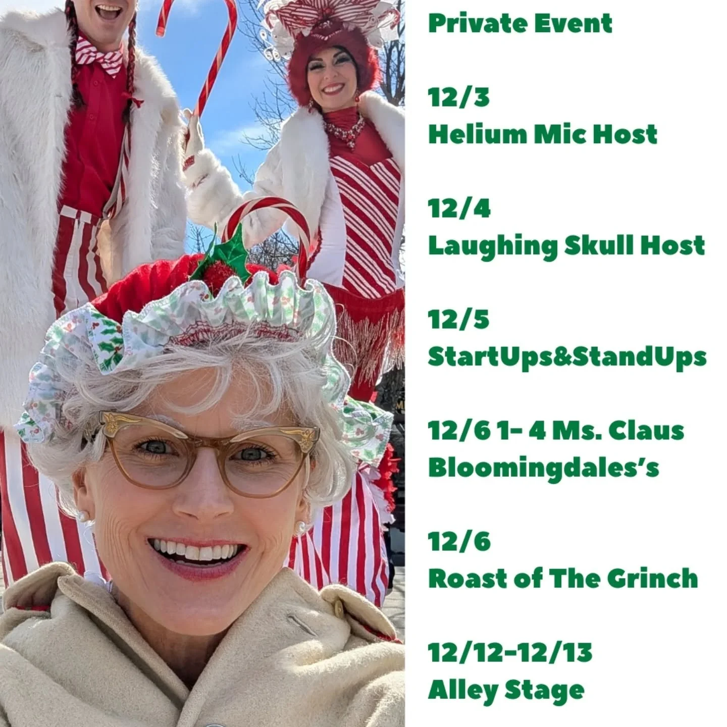 I asked Santa for estrogen patches for Christmas this year. He better provide or I will tell everyone he isn't real. Check out all upcoming dates at 
https://www.emilyholdencomedy.com/