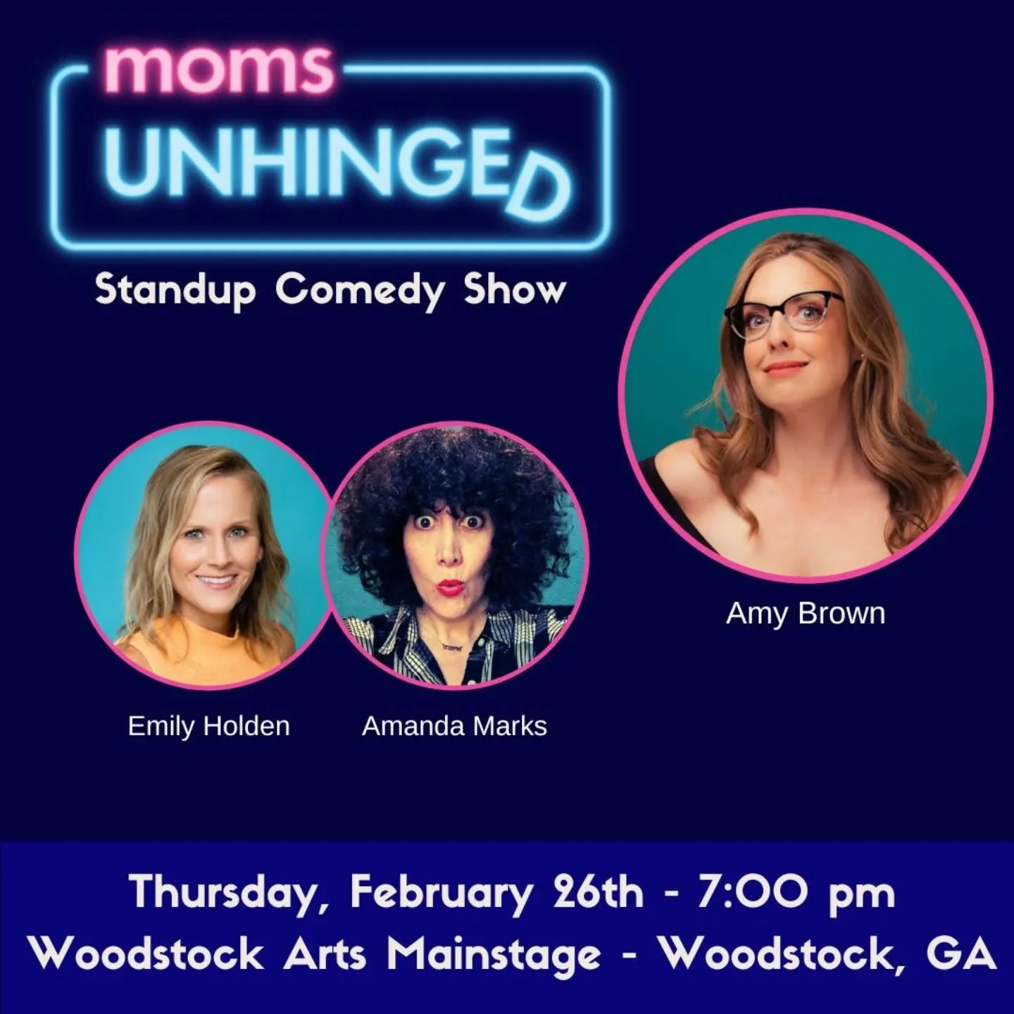 So excited @momsunhingedcomedy is getting to be in Georgia so much this year! Performing in Woodstock this Thursday with my gals @mallofamanda &amp; @amybrowncomedy . Show is almost sold out so get them tix.