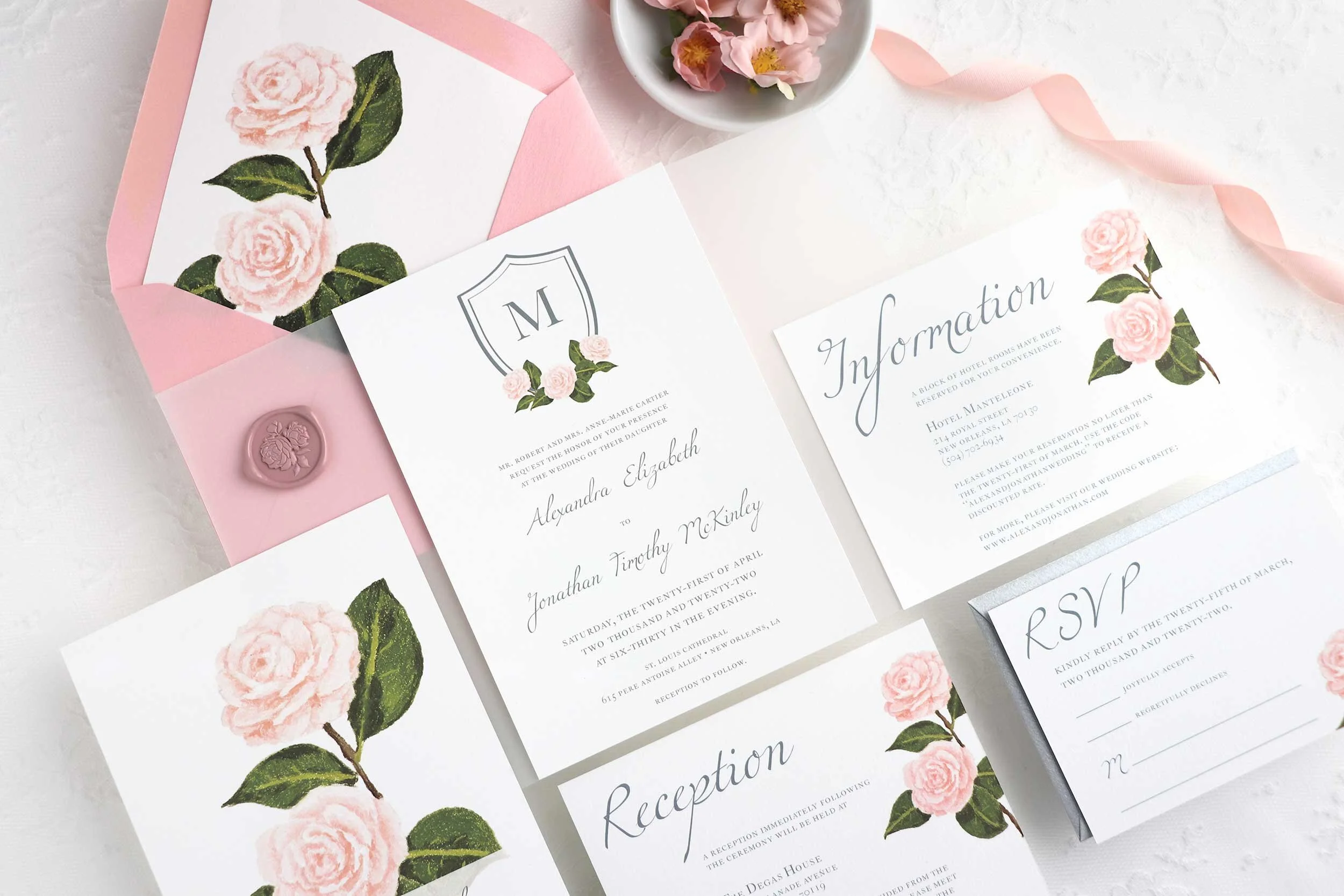 Floral Garden Wedding Invitations for Southern Weddings – Camellia's Semi-Custom Invitation Launch