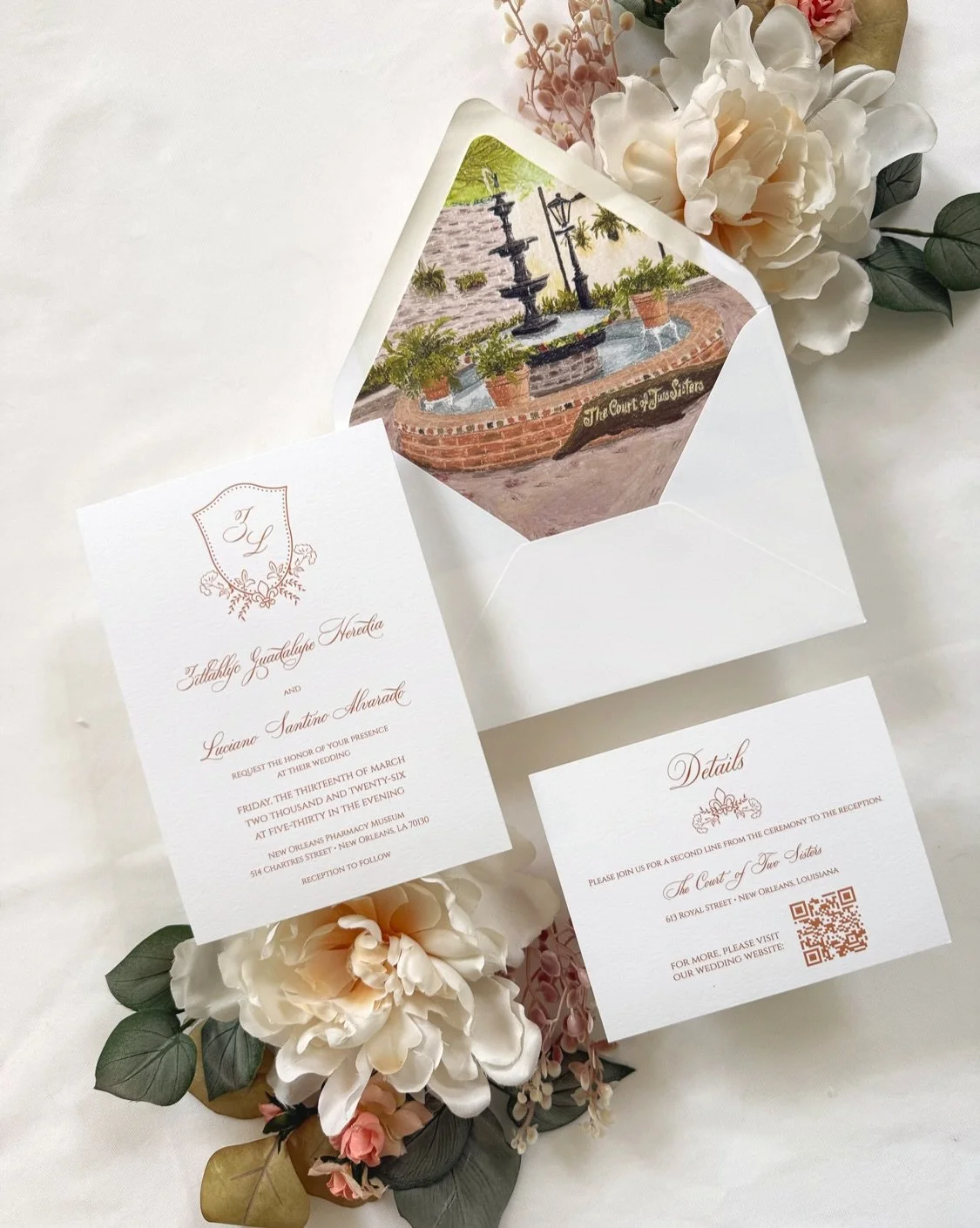 Wishing the happiest of wedding days to Zitlahlic &amp; Luciano!🤍&nbsp;Cheers to your forever🥂

This warm color palette blends so well with my @courtoftwosisters illustration- I just love it!

#clientwedding #neworleanswedding #nolaartist