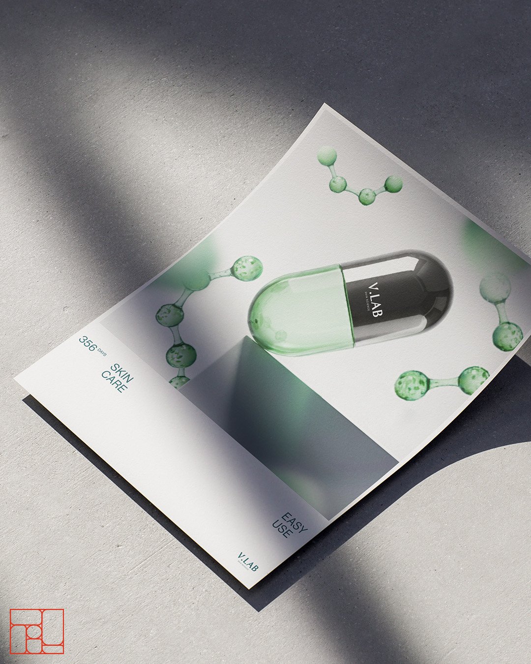 product key visual, print ad layout, science skincare, art direction