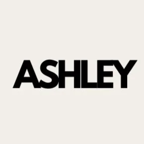 The word 'ASHLEY' in bold, black letters on a light background.