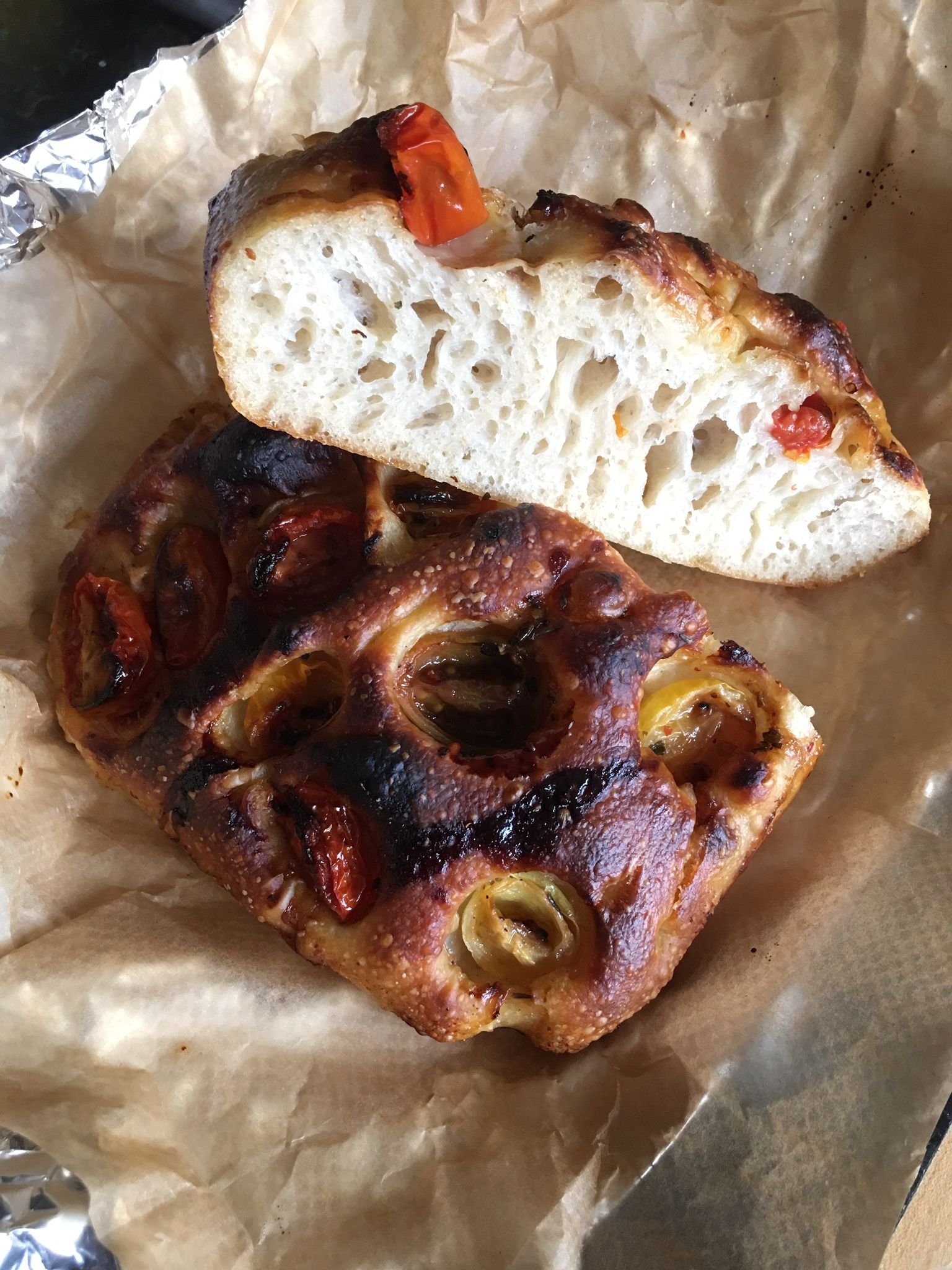 Sourdough focaccia with mixed tomatoes