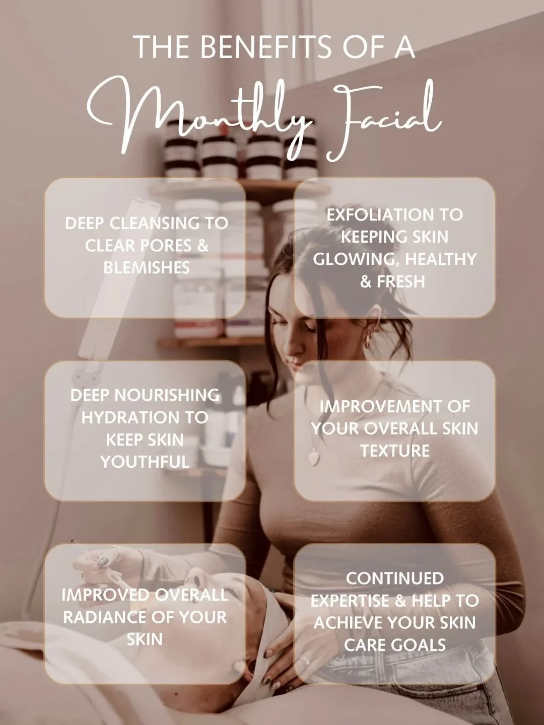 Monthly facials = deep cleanse, targeted treatment, and serious self-care
Your skin will thank you. 🧖&zwj;♀️✨ 

Book your next facial with our skincare experts Amanda @amandabesthetics &amp; Riley @rpm_esthetics 💙

When you book a facial with Riley