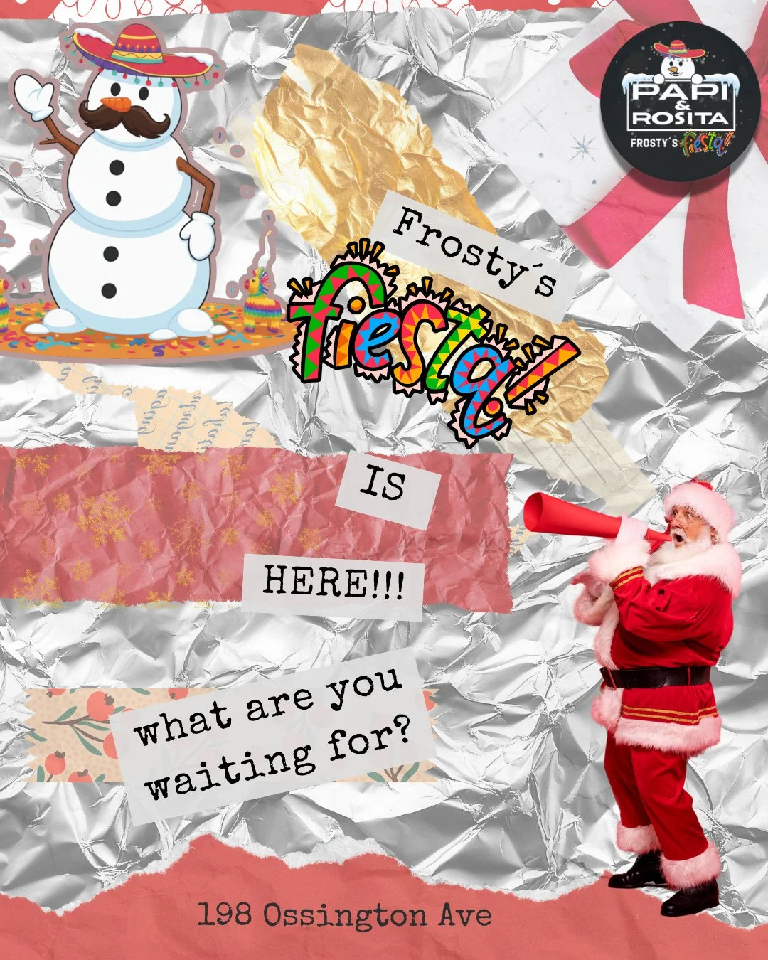 🎊✨ Another amazing pop-up is here and ready for you! 🎉 Join us at Frosty&rsquo;s Fiesta, located at 198 Ossington Ave! 🎄❄️ Papi and Rosita are set to drive you crazy with festive fun and delicious delights! 🌟🥳⁠