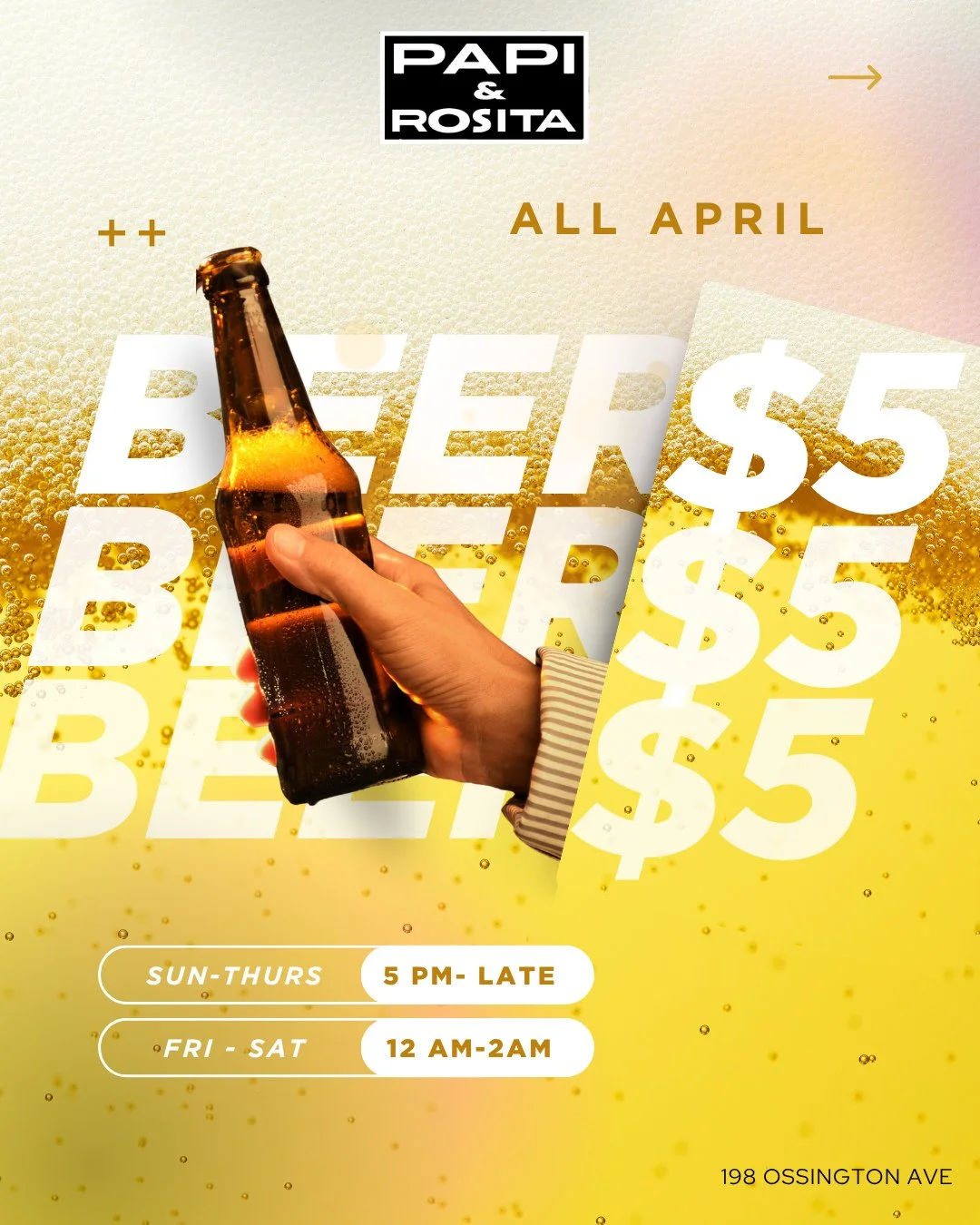 Cheers to good times at Papi &amp; Rosita! 🍻 Enjoy our refreshing beers for just $5! Perfect for unwinding with friends or celebrating the weekend. Don&rsquo;t miss out!