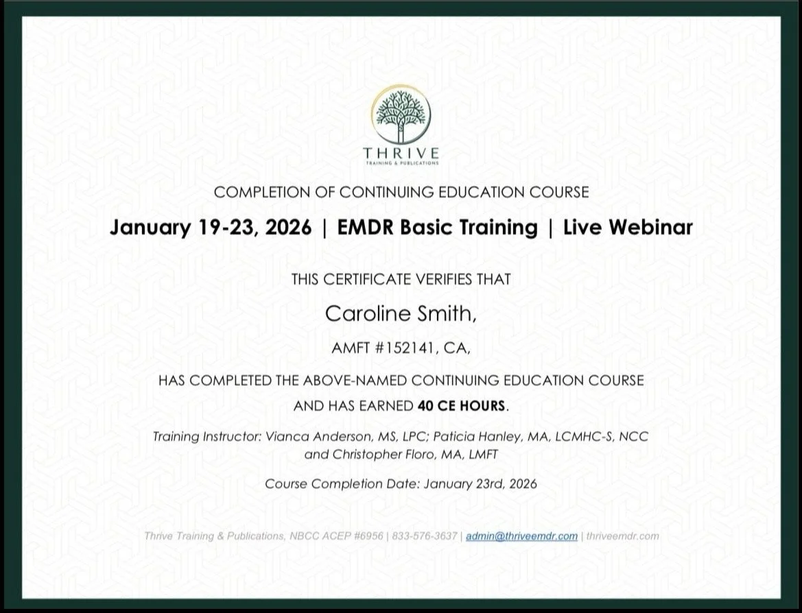 Certification of Completion EMDR Basic Training EMDR Therapist
