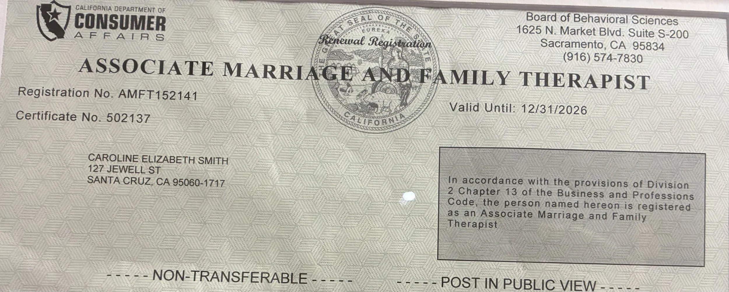Registered Associate Marriage and Family Therapist in Santa Cruz