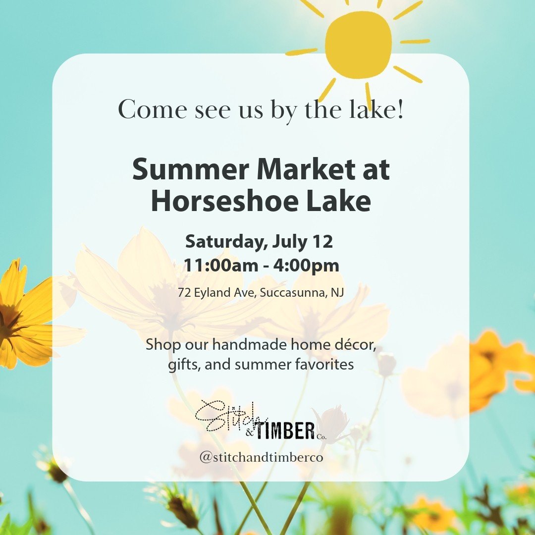 Guess what....! We’re thrilled to announce that we’re popping up at the Summer Market at Horseshoe Lake on Saturday, July 12! ☀️Come shop our handmade home décor, gifts, and summer favorites.
From 11 AM to 4 PM, enjoy live music,