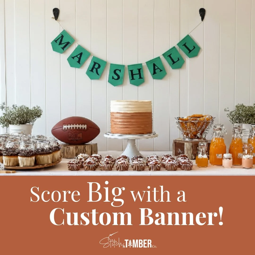 Make every celebration unforgettable with a personalized banner! π Add your name, team, or special message, and let your wall be the MVP of the party.
Order yours today at www.stitchandtimberco.com/custom-banners and take your decor game to the nex