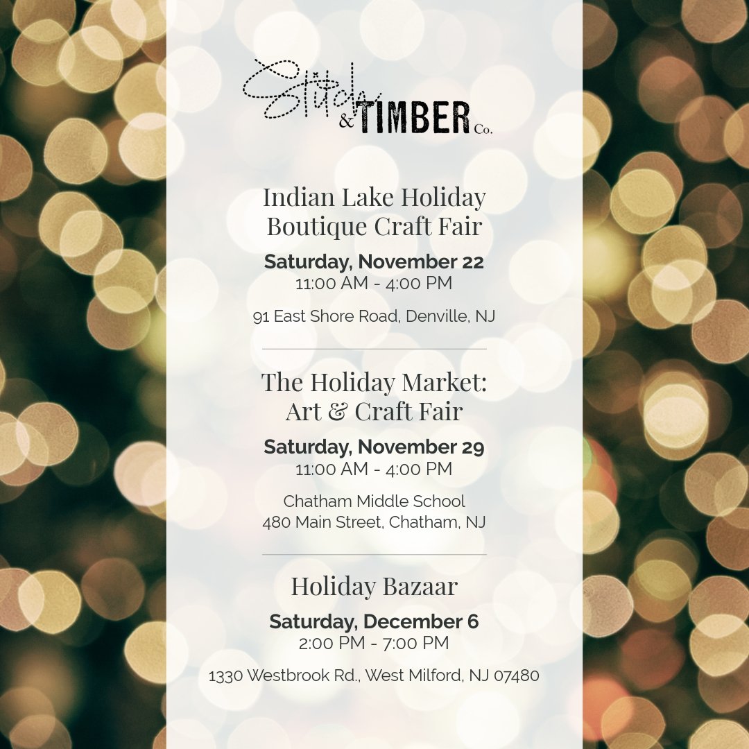 The twinkle lights are up and we&rsquo;re packing the car&hellip; it&rsquo;s officially Holiday Market Season at Stitch &amp; Timber Co.! 🎄✨

We&rsquo;re bringing the perfect handcrafted gifts for your loved ones, friends, and yes&mdash;a little som