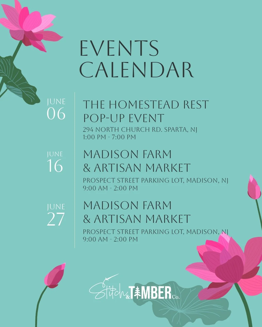🚗✨ Stitch &amp; Timber Co. is hitting a few NEW spots this June!

We&rsquo;re super excited because every event on our June lineup is a first for us &mdash; new locations, new shoppers, new markets, and hopefully lots of new handmade-loving friends.