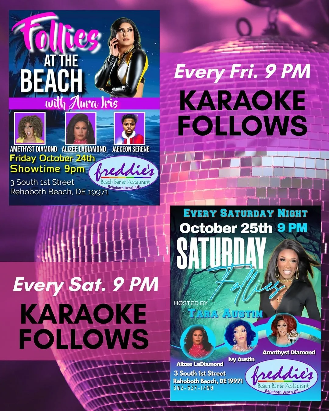 Your Sea Witch Festival Weekend just got a whole lot more fabulous! 🧙‍♀️✨Don’t miss Freddie’s Follies this Friday and Saturday at 9 PM — followed by karaoke till close! 
Get ready for one of the most fun weekends of the year!