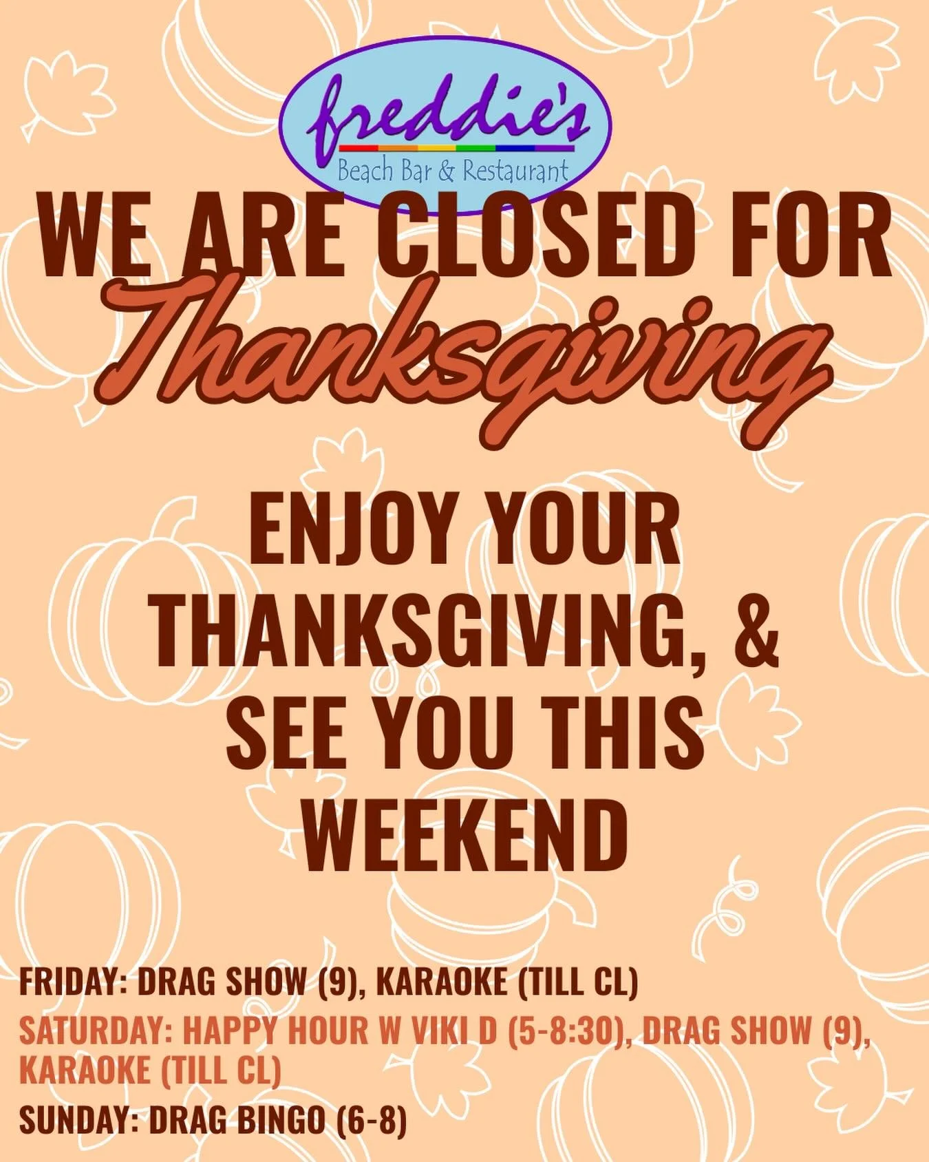 Happy Thanksgiving! We&rsquo;re closed today, but we&rsquo;ll see you this weekend!

Have fun with your family, friends, and community!

#rehoboth #rehobothbeach #delaware #lewes #deweybeach