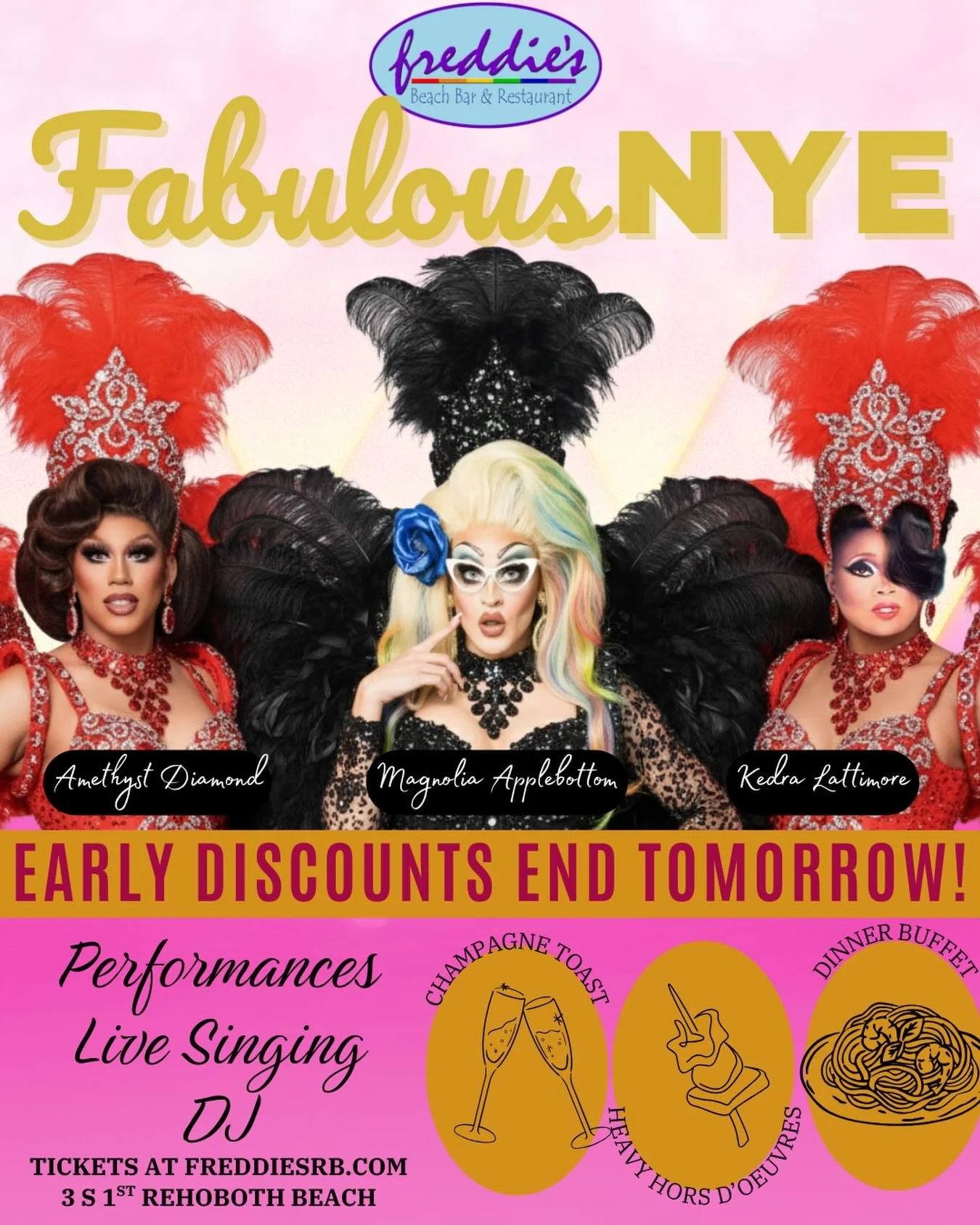 🎉 Lock in your NYE discount today! Advance ticket discounts end tomorrow at 8 PM! 

✨ We&rsquo;re expecting a great turnout&mdash;join us for a fabulous New Year&rsquo;s Eve featuring cabaret-style numbers 🎭, a DJ 🎶, a full buffet 🍽️, and a glass
